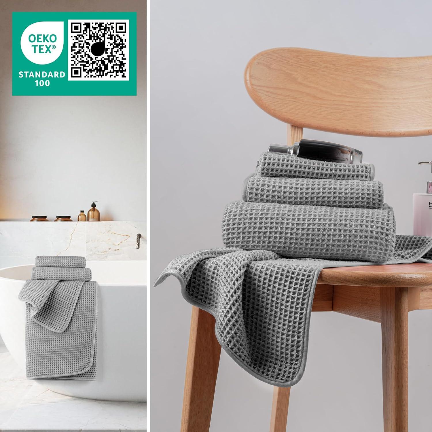 Conjunto de Toallas de Baño Microfibra Gris 3 Piezas Waffle