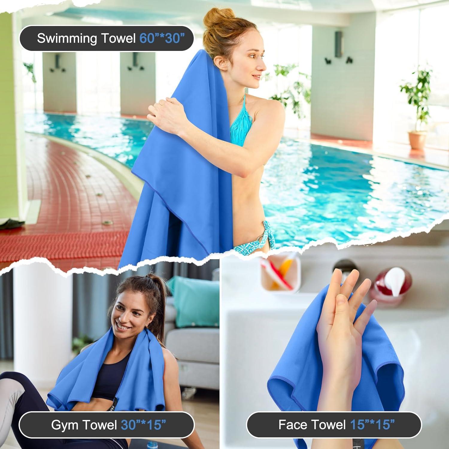 Toalla de Secado Rápido Haoteey 3 Tamaños Microfibra Azul