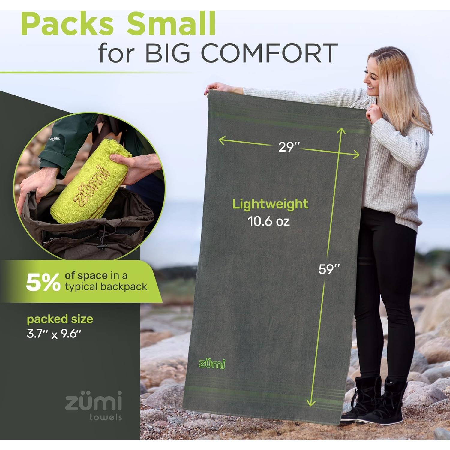 Toalla de Viaje Zumi 100% Algodón Verde Grande Secado Rápido