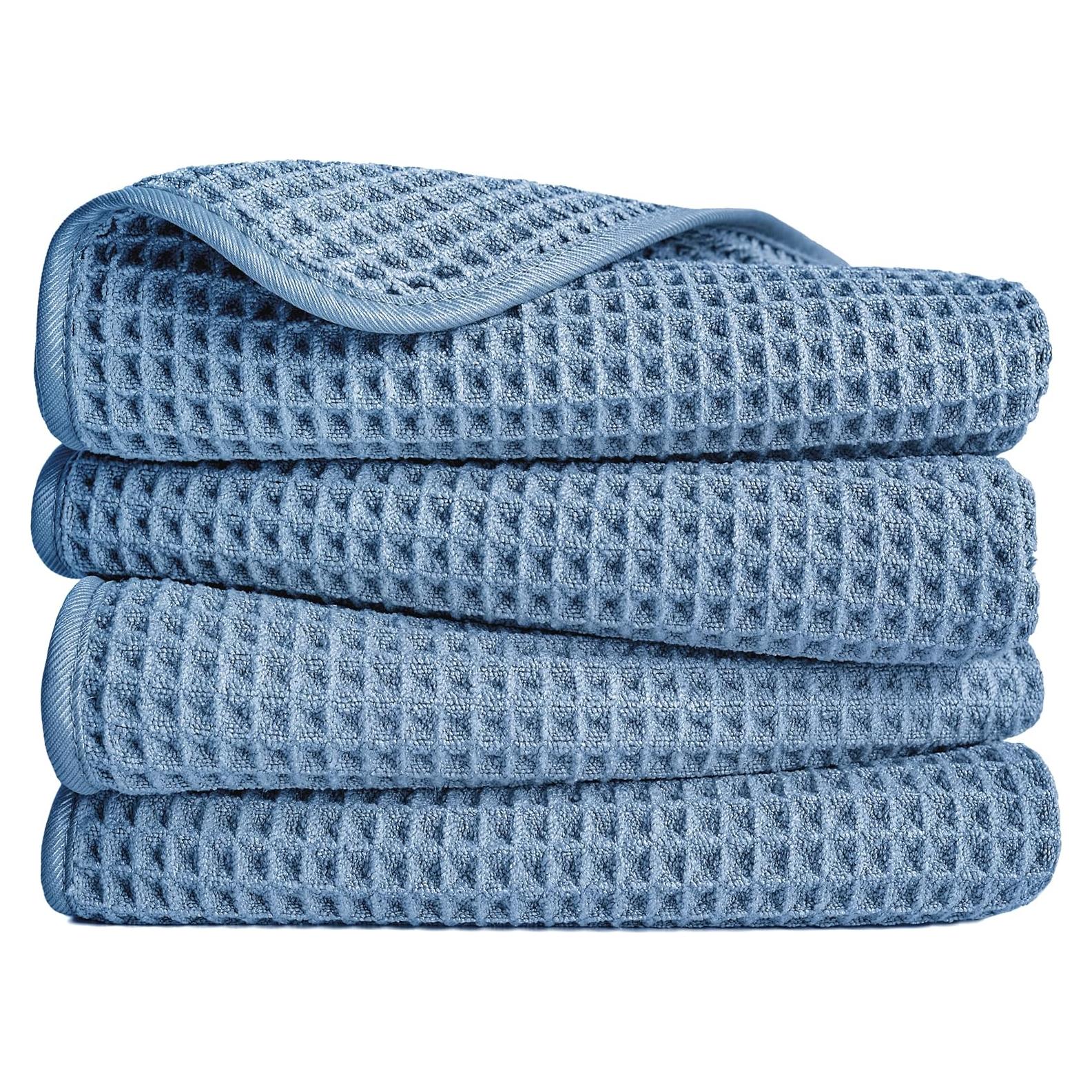 Toalla de Mano Microfibra POLYTE Waffle 4 Unidades 40x76 cm Azul