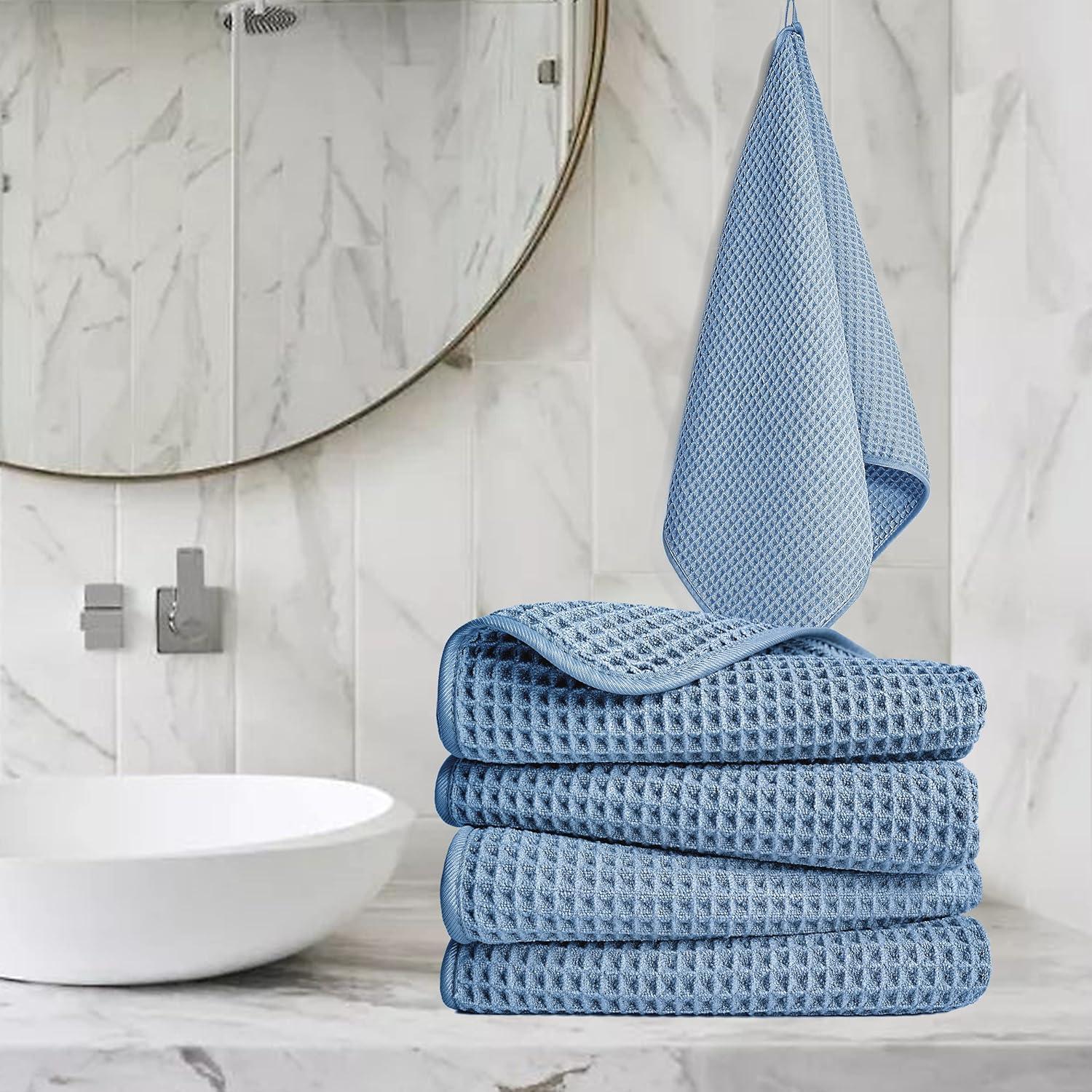 Toalla de Mano Microfibra POLYTE Waffle 4 Unidades 40x76 cm Azul