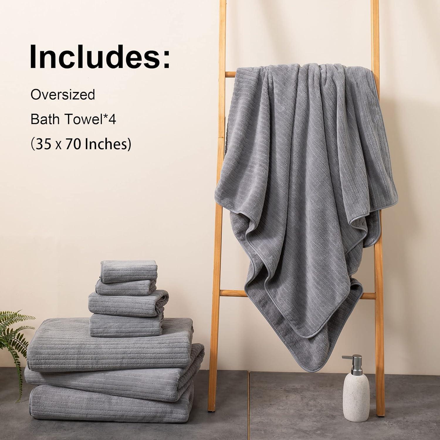 Juego de Toallas de Baño Extra Grande Mistyrose 4 Piezas Gris 89x178cm