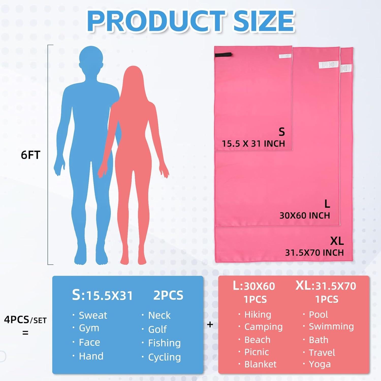 Juego de Toallas de Camping NUOYEE 4 Piezas Microfibra Secado Rápido