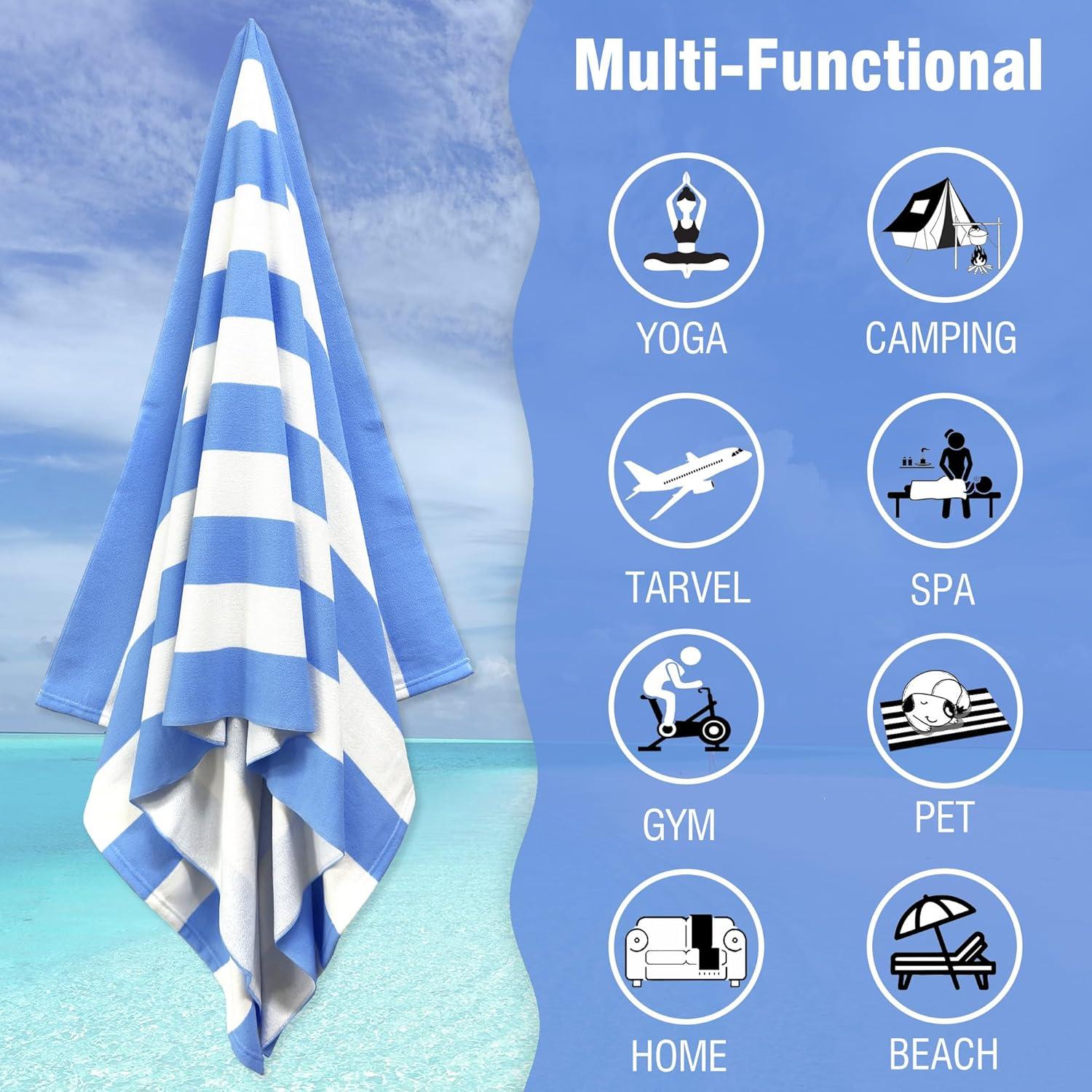 Toalla de Playa HENBAY Grande Microfibra 90x180 cm Rayas Azules