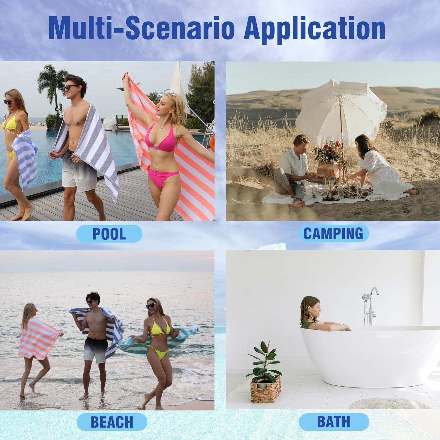 Toalla de Playa HENBAY Grande Microfibra 90x180 cm Rayas Azules