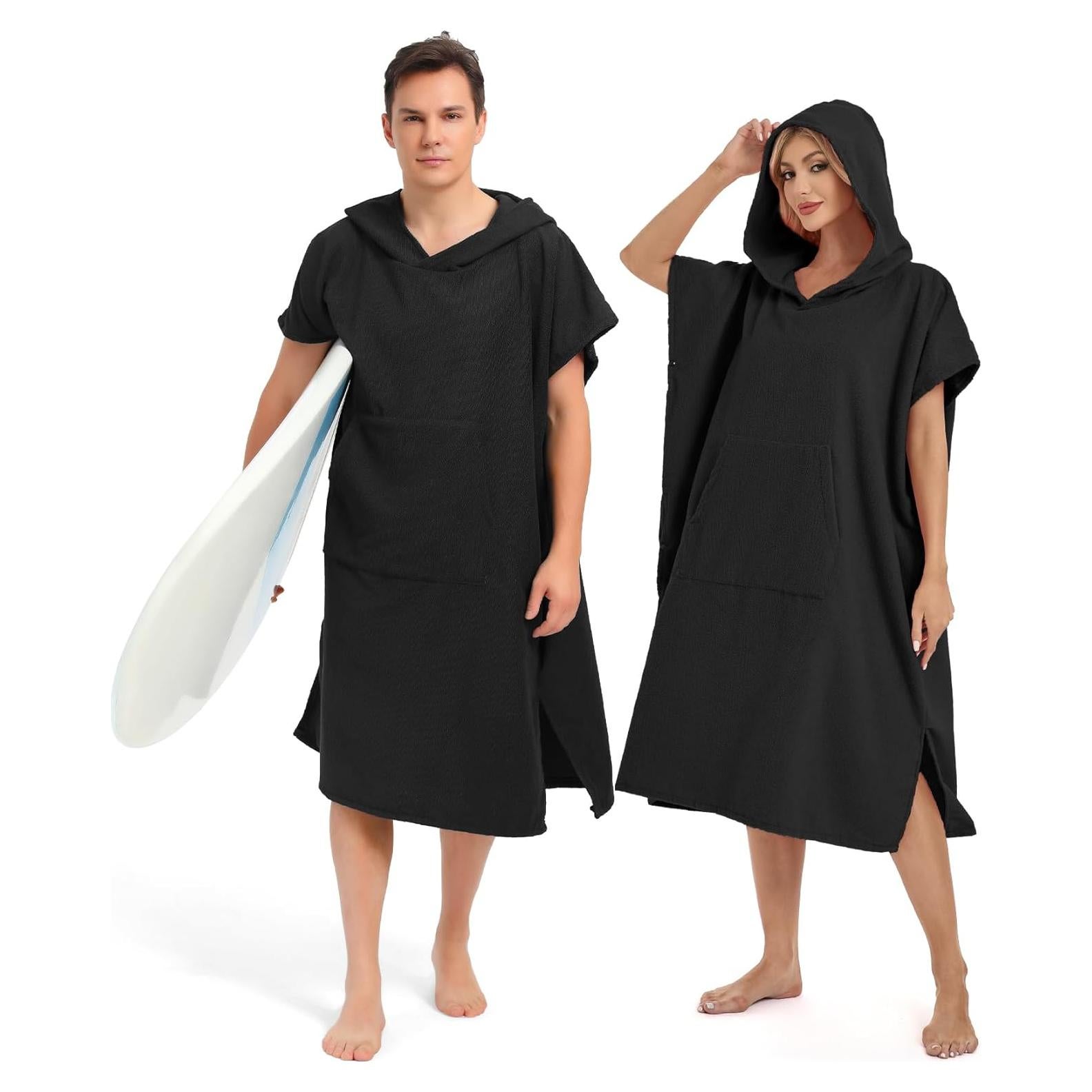 Poncho de Surf Abahub L Negro Microfibra Secado Rápido