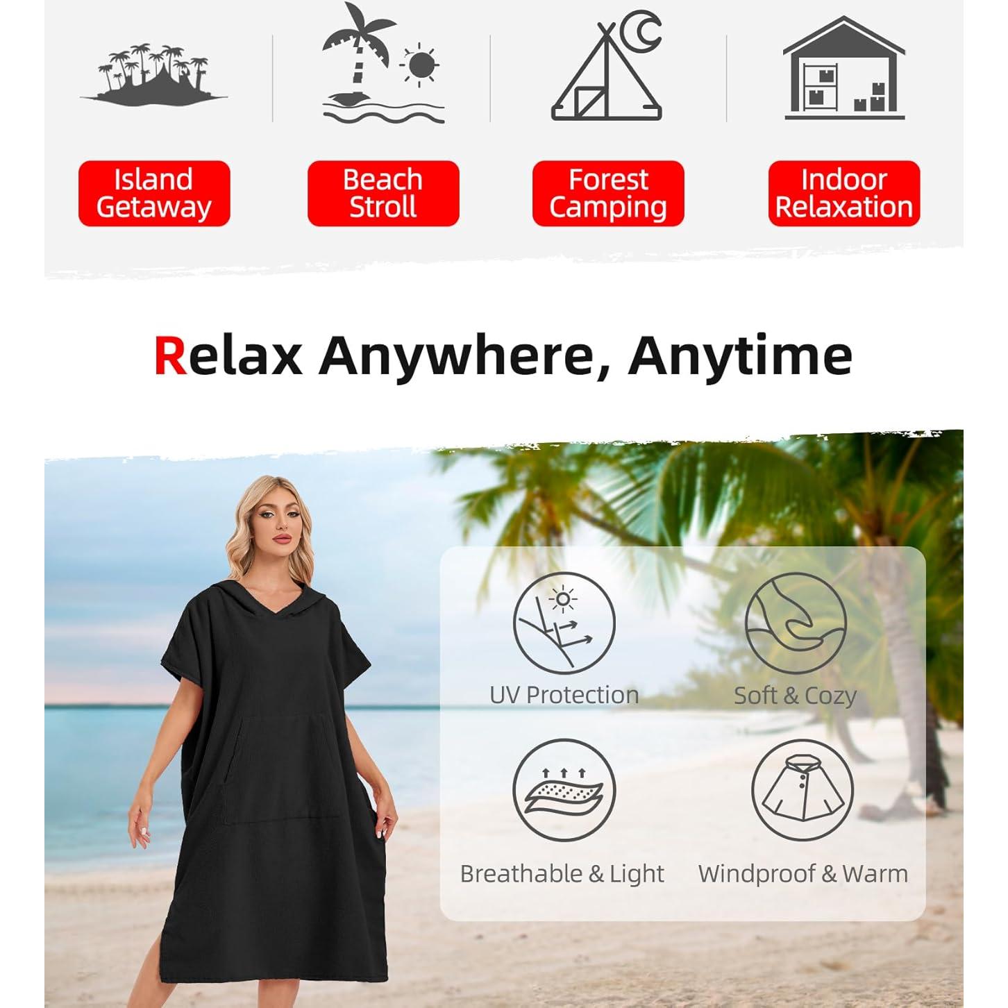 Poncho de Surf Abahub L Negro Microfibra Secado Rápido