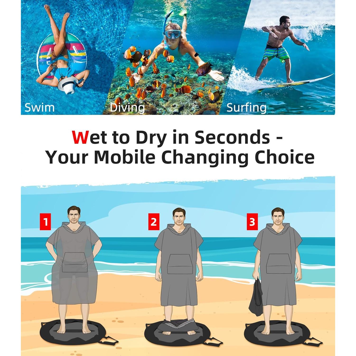 Poncho de Surf Abahub L Negro Microfibra Secado Rápido