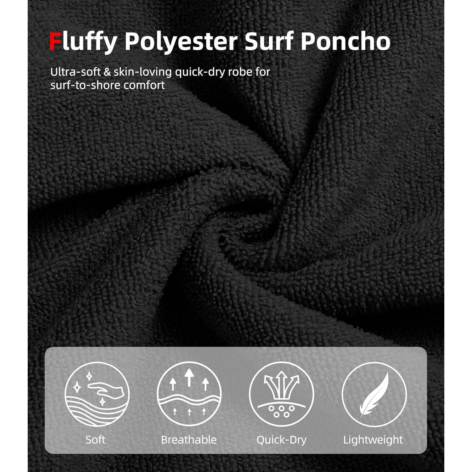 Poncho de Surf Abahub L Negro Microfibra Secado Rápido