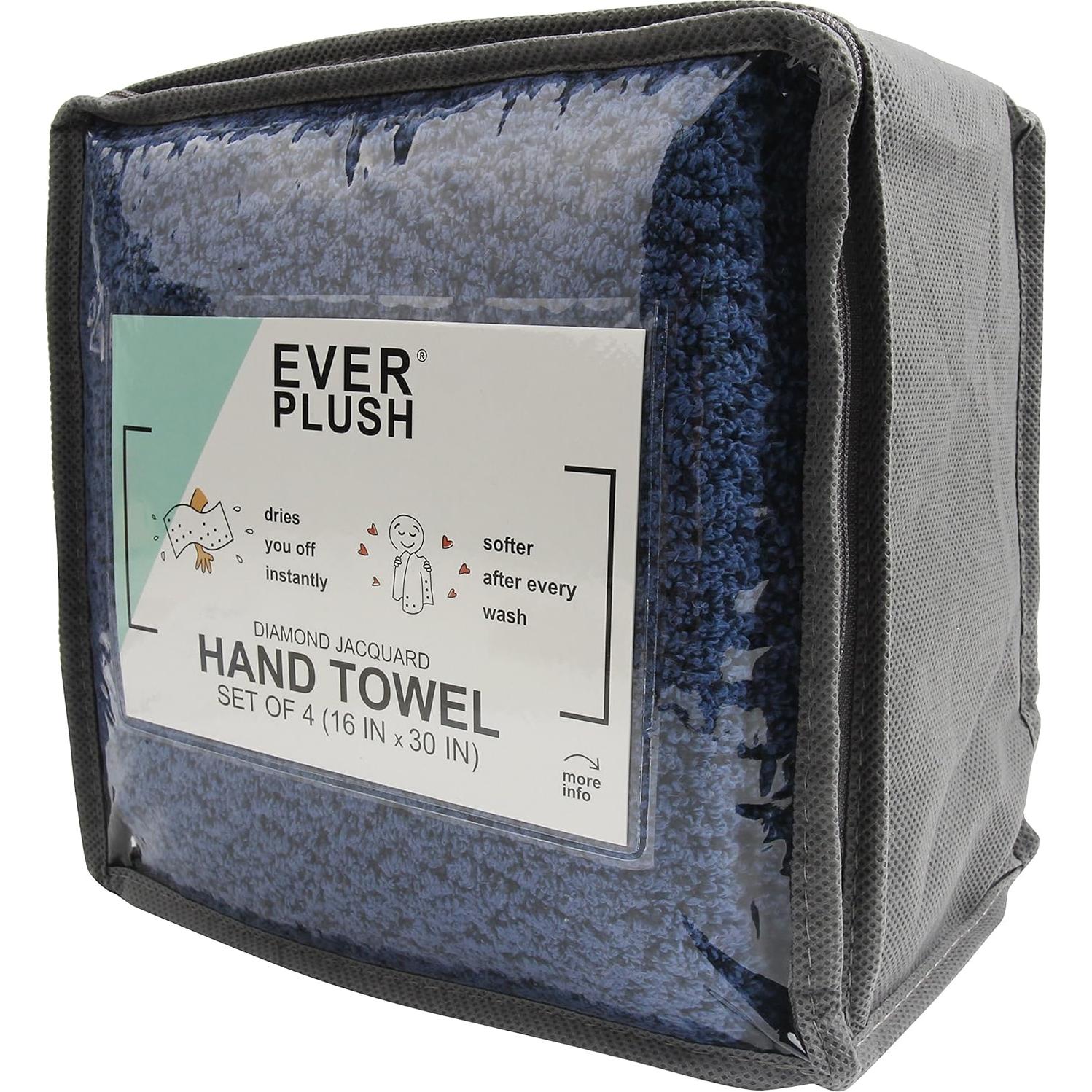 Juego de 4 Toallas de Mano Everplush Secado Rápido Azul Marino