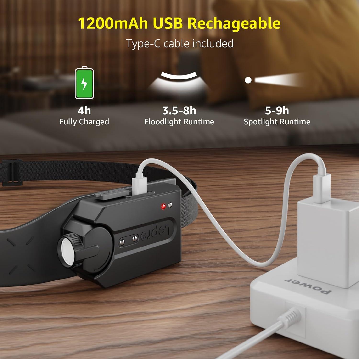 Linterna Frontal Lepro LED 350 Lúmenes Recargable Impermeable