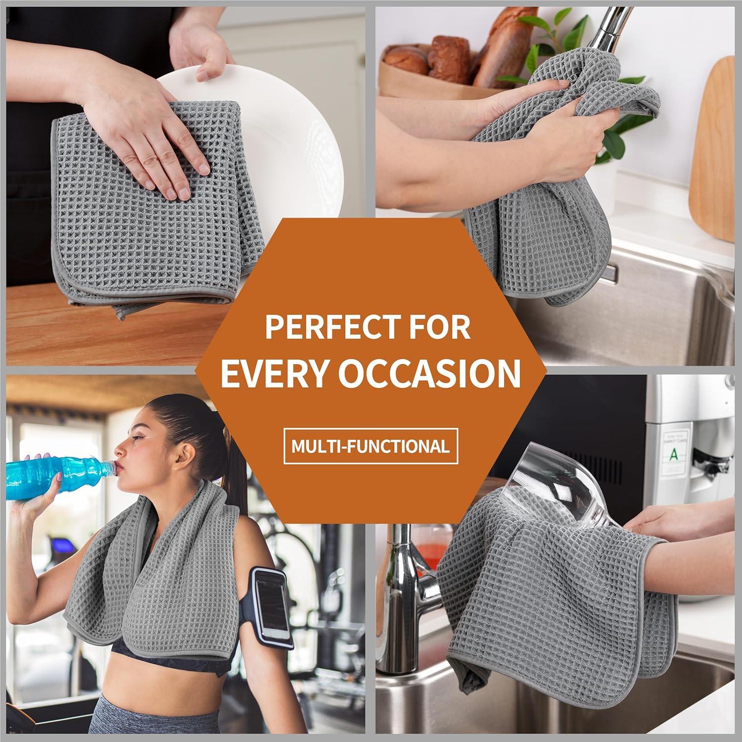 Toallas de Mano de Microfibra MICROFI, 4 Piezas, Gris, Absorbentes