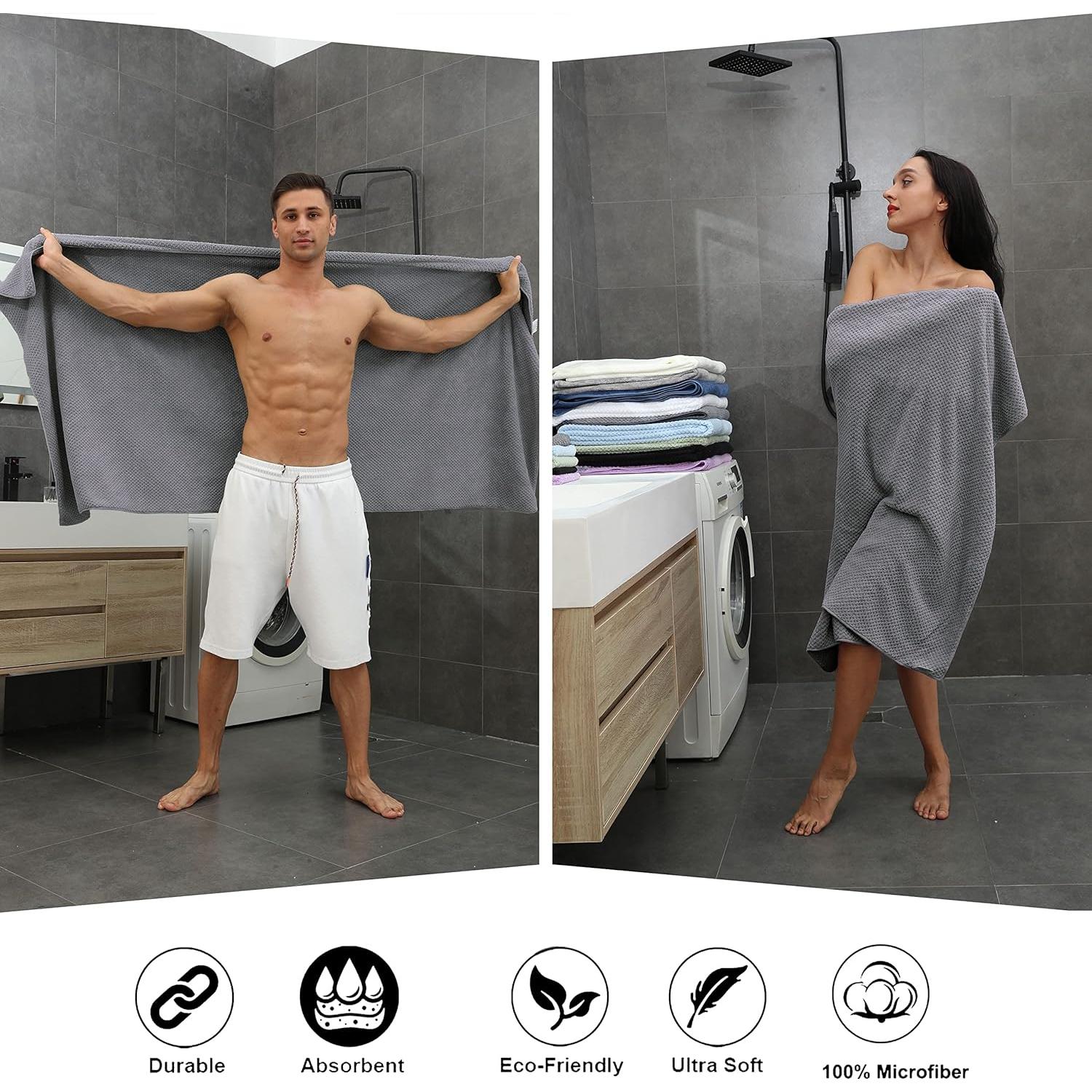 Juego de Toallas de Baño Extra Grande 89x178 cm Smuge - 4 Piezas Microfibra Alta Absorción