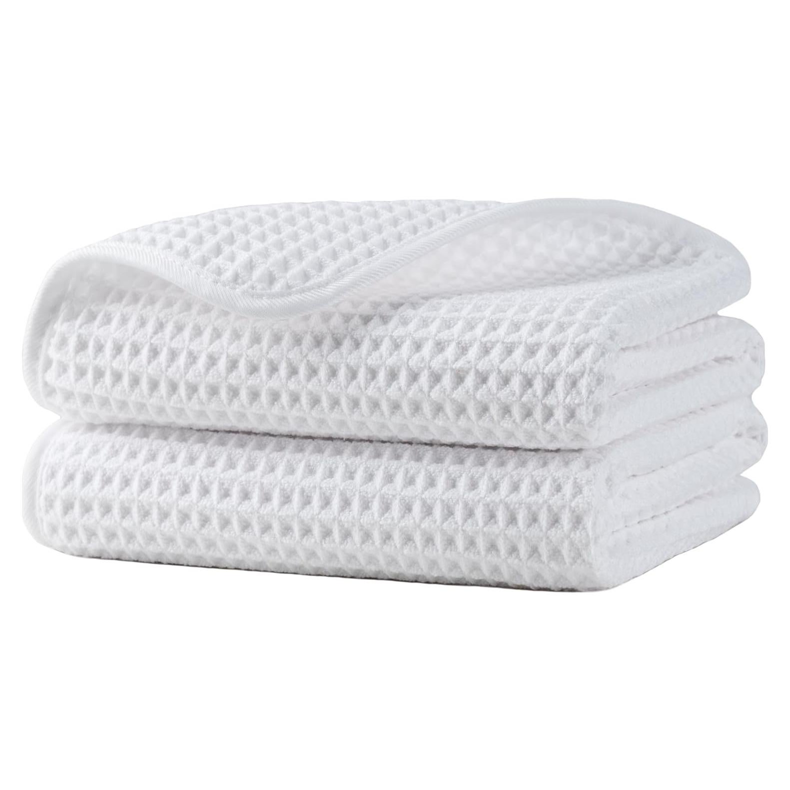 Juego de 2 Toallas de Mano Microfibra Waffle Blancas 40x76 cm