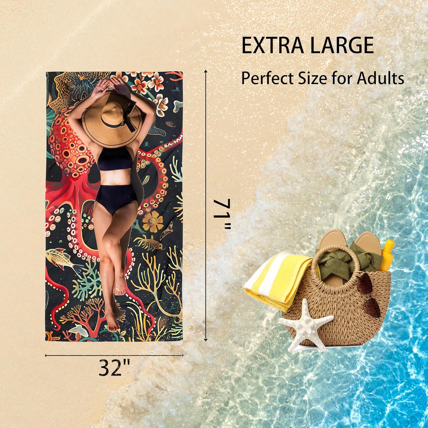 Toalla de Playa Grande QIUYELONG Microfibra Roja 180x81cm Secado Rápido