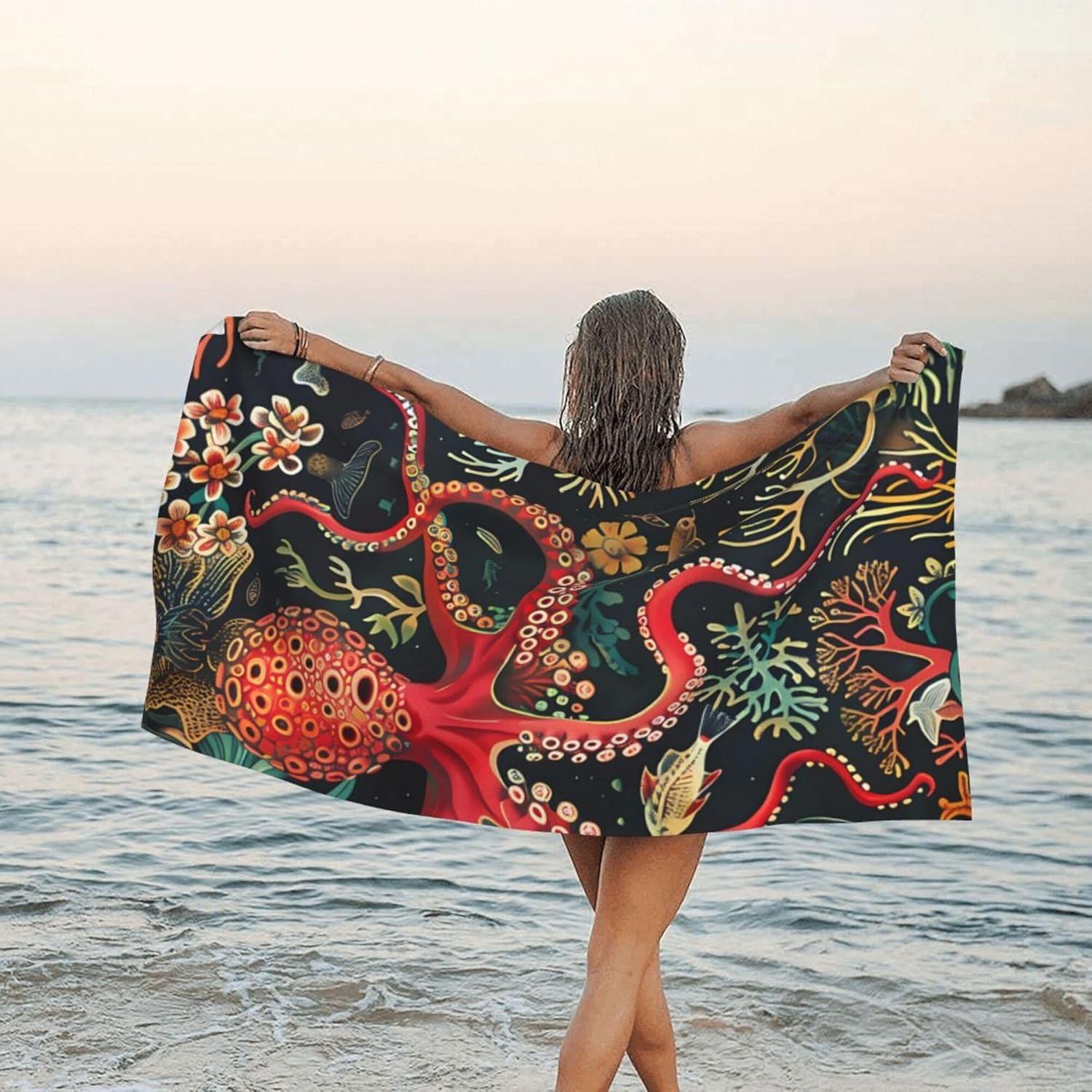 Toalla de Playa Grande QIUYELONG Microfibra Roja 180x81cm Secado Rápido