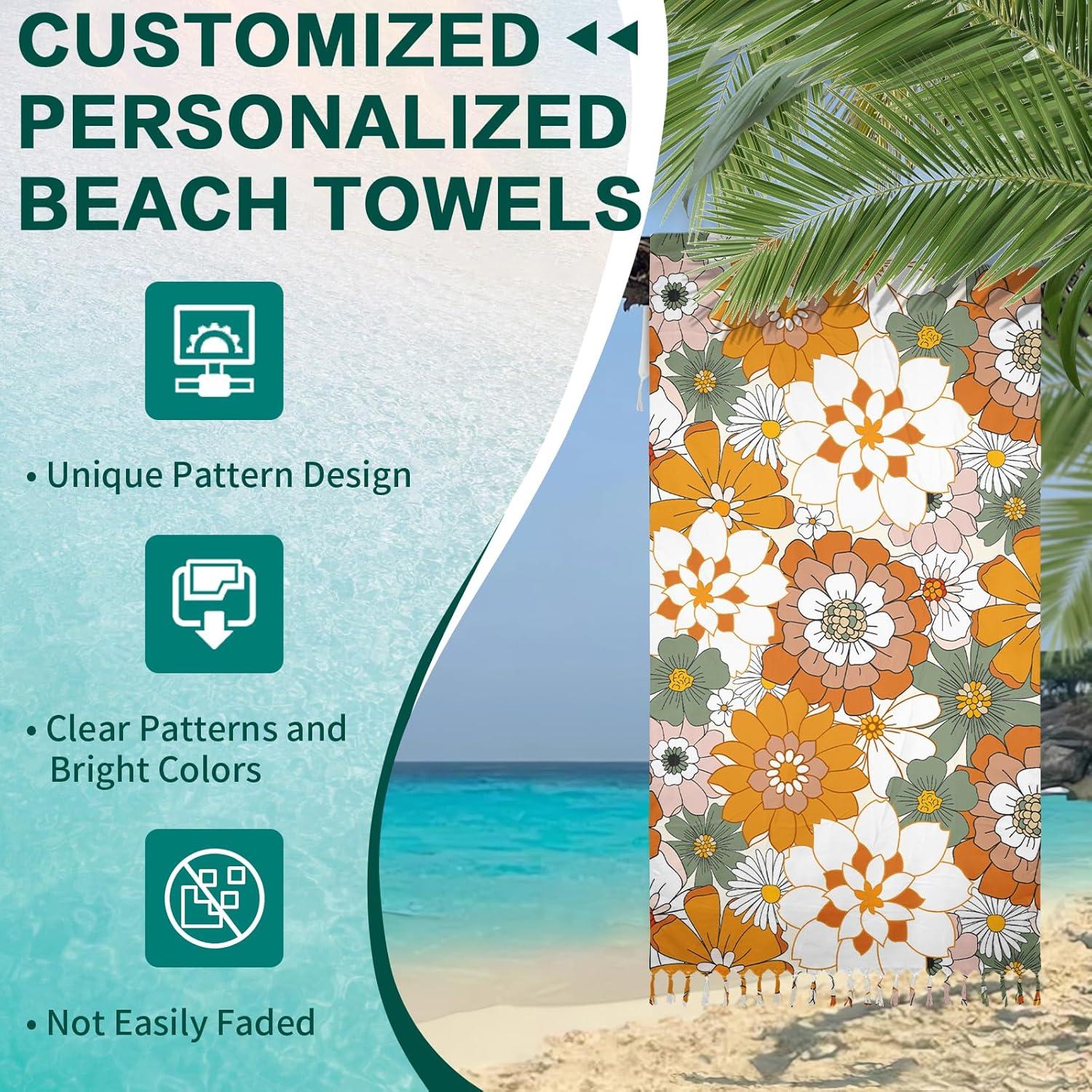 Toalla de Playa Microfibra GAIIIIYOU 210x100 cm Floral Naranja