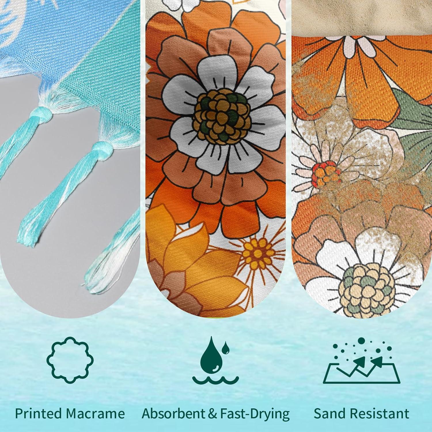 Toalla de Playa Microfibra GAIIIIYOU 210x100 cm Floral Naranja