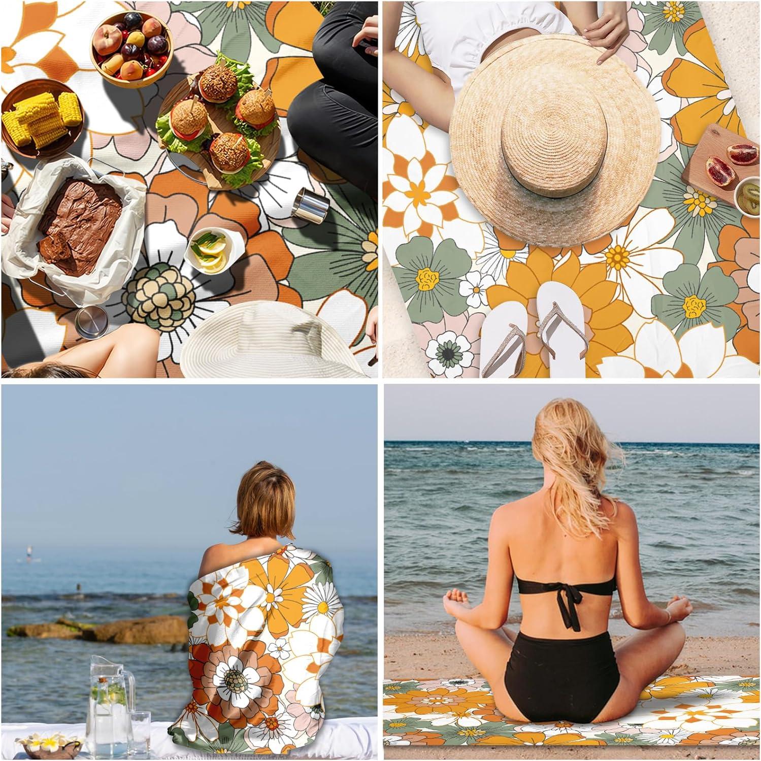 Toalla de Playa Microfibra GAIIIIYOU 210x100 cm Floral Naranja