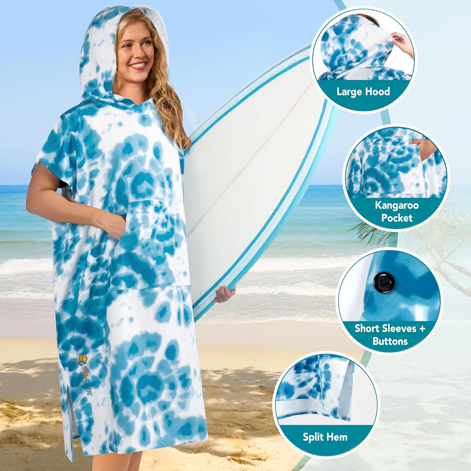 Poncho de Surf SUN CUBE Azul Tie-Dye con Capucha y Bolsillo