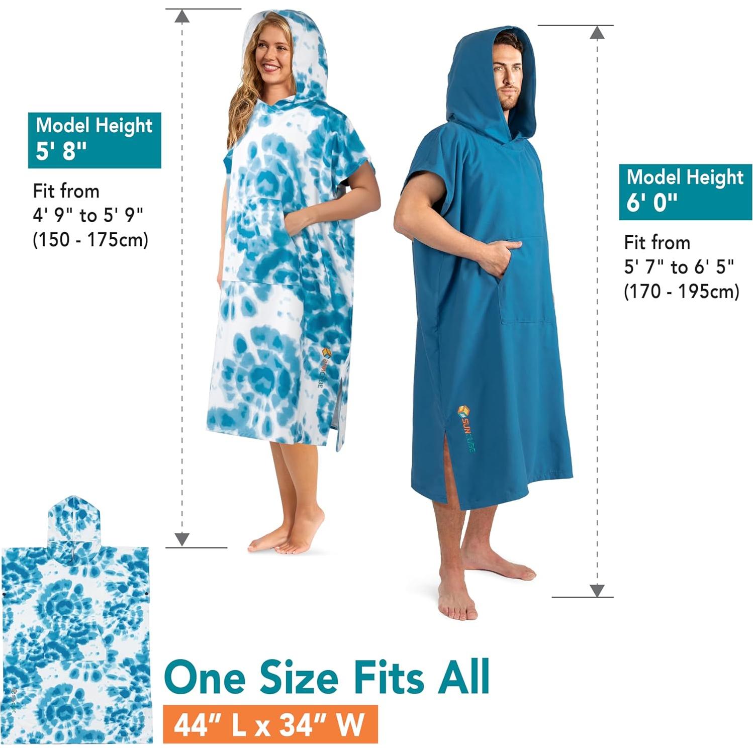 Poncho de Surf SUN CUBE Azul Tie-Dye con Capucha y Bolsillo