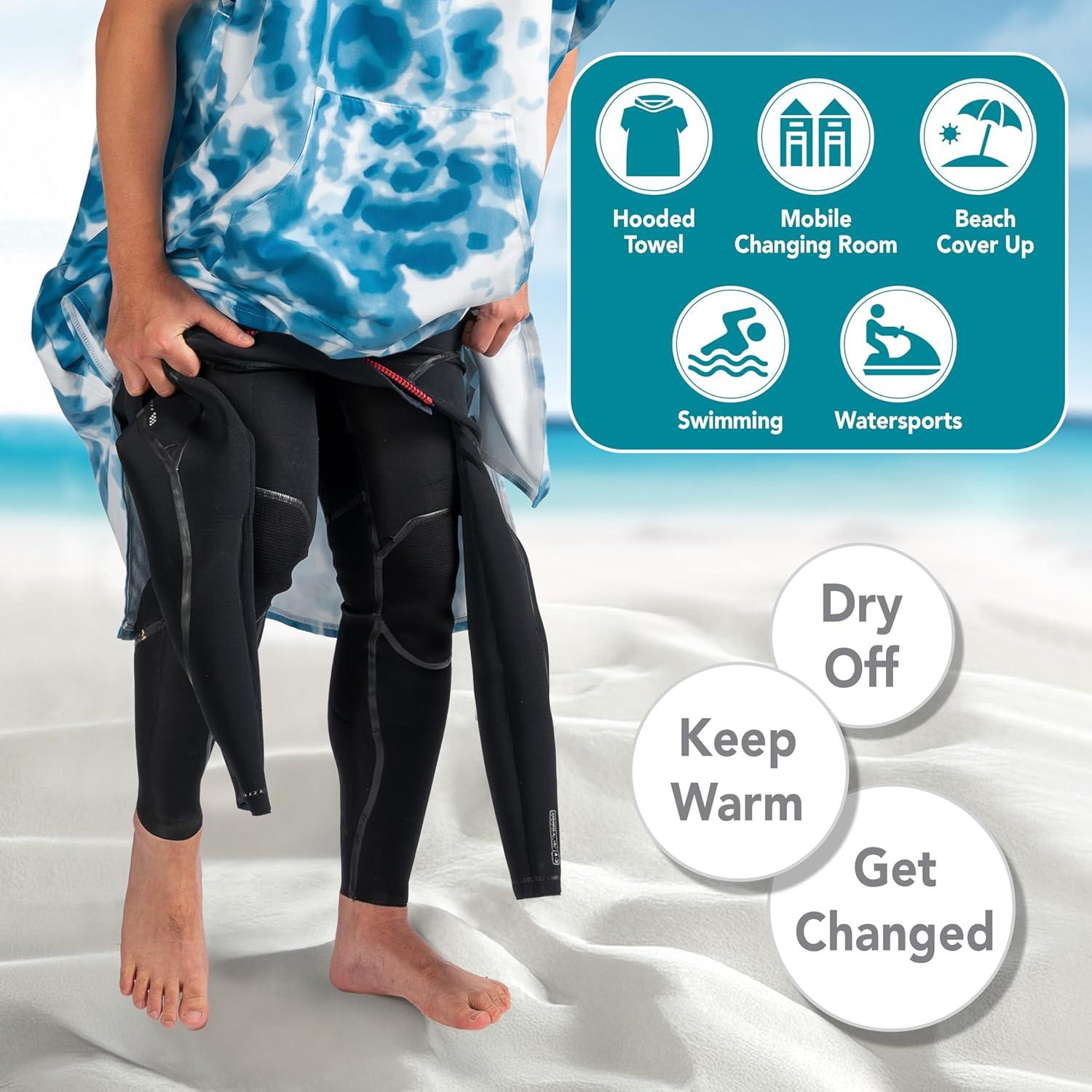 Poncho de Surf SUN CUBE Azul Tie-Dye con Capucha y Bolsillo