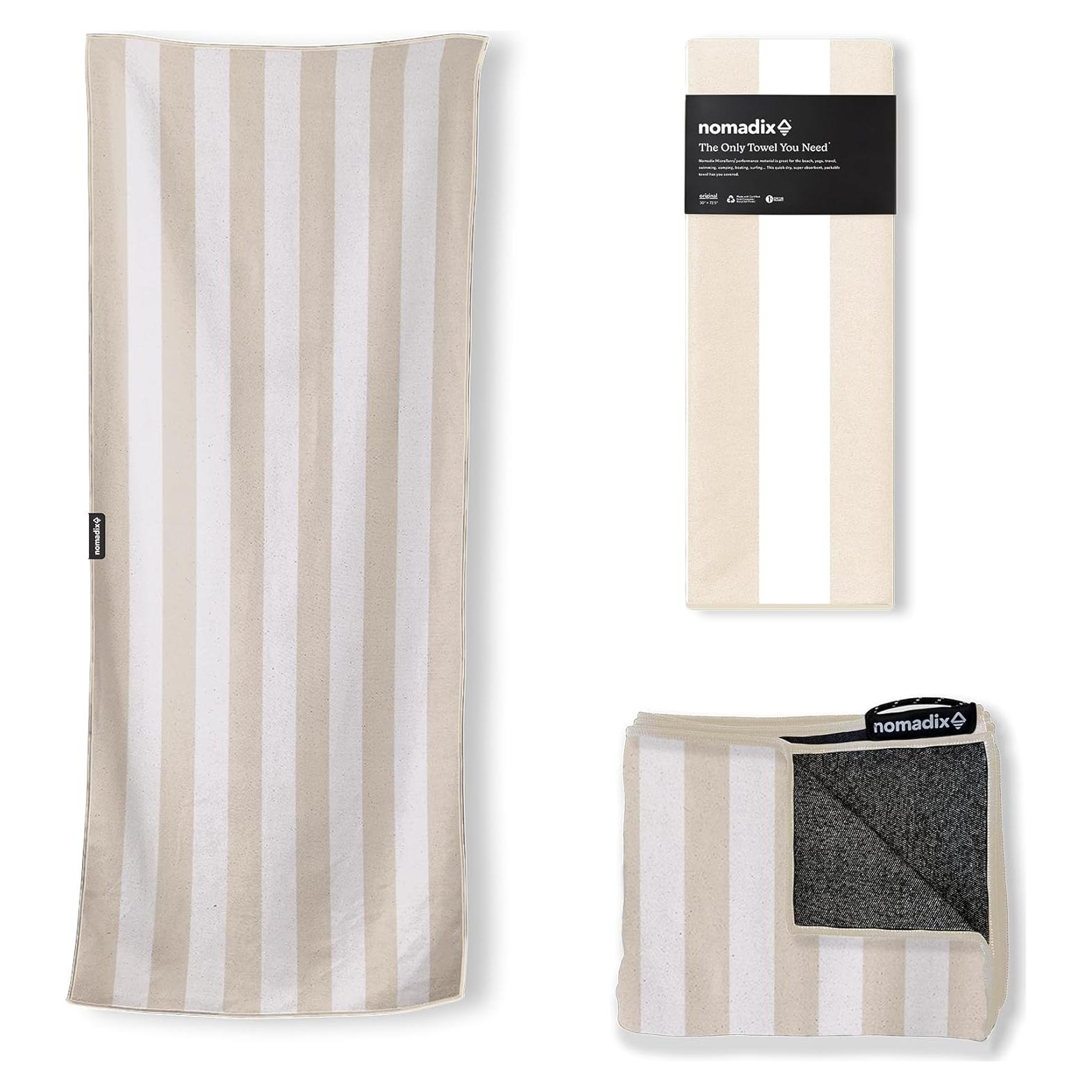 Toalla de Playa Nomadix Original Rayas Cabana Beige 184x76 cm