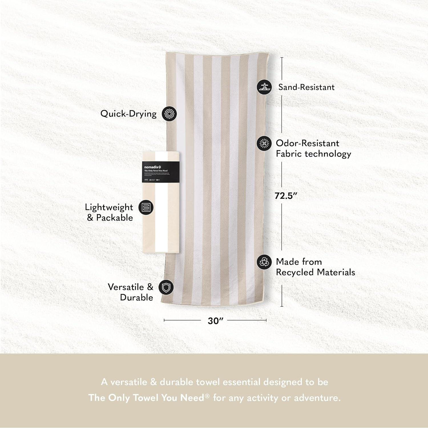 Toalla de Playa Nomadix Original Rayas Cabana Beige 184x76 cm