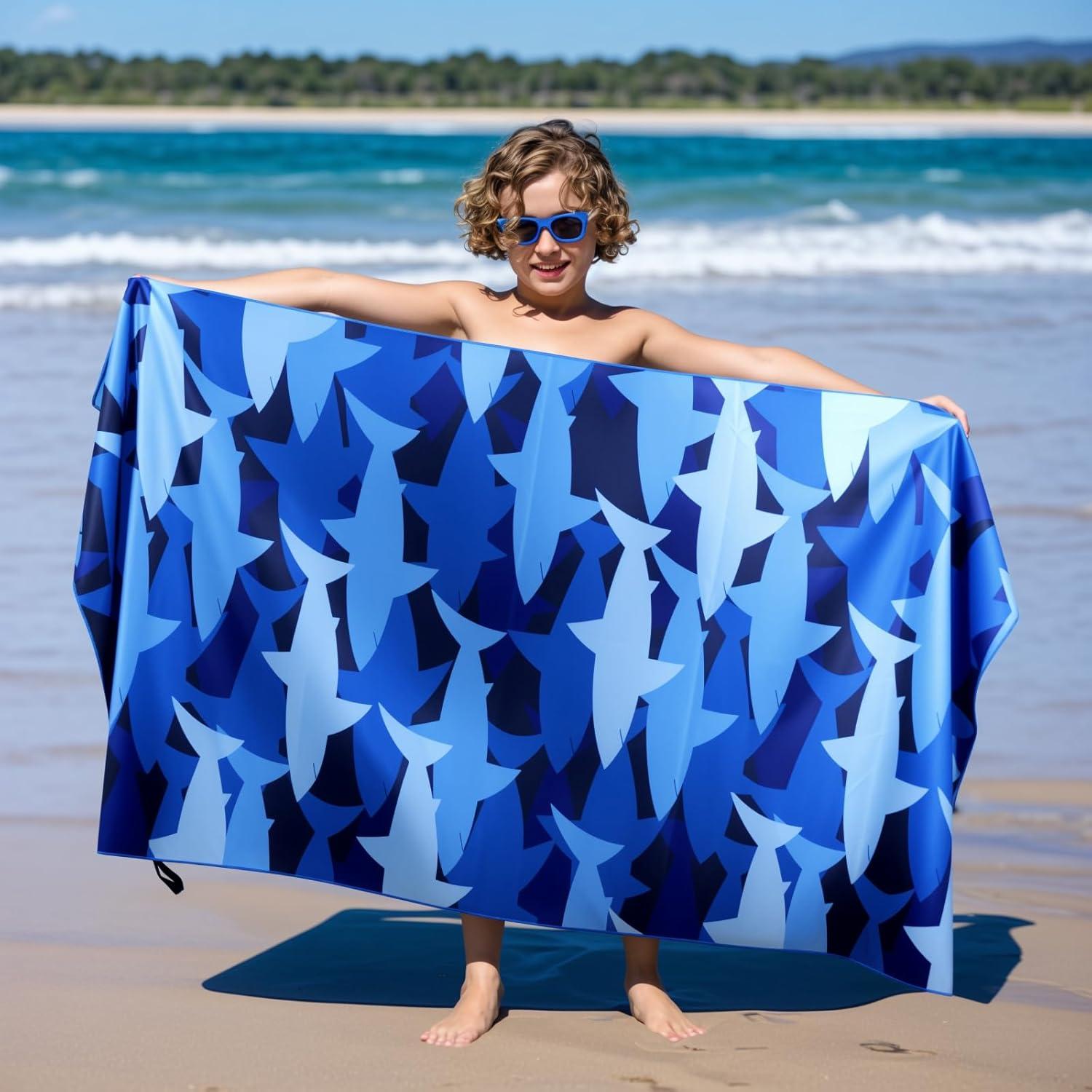 Toalla de Playa MelonBoat Microfibra Tiburón Azul Marino 160x80cm