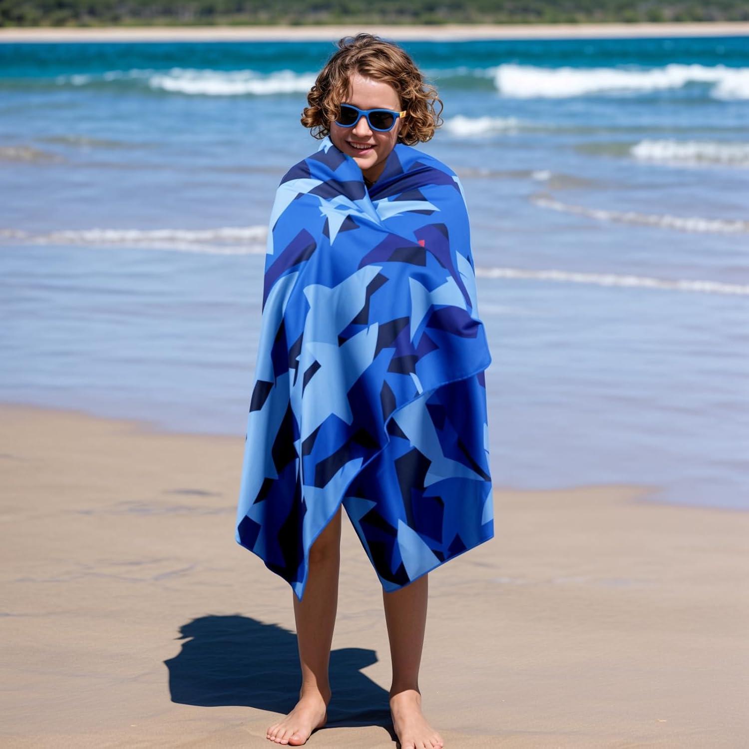 Toalla de Playa MelonBoat Microfibra Tiburón Azul Marino 160x80cm