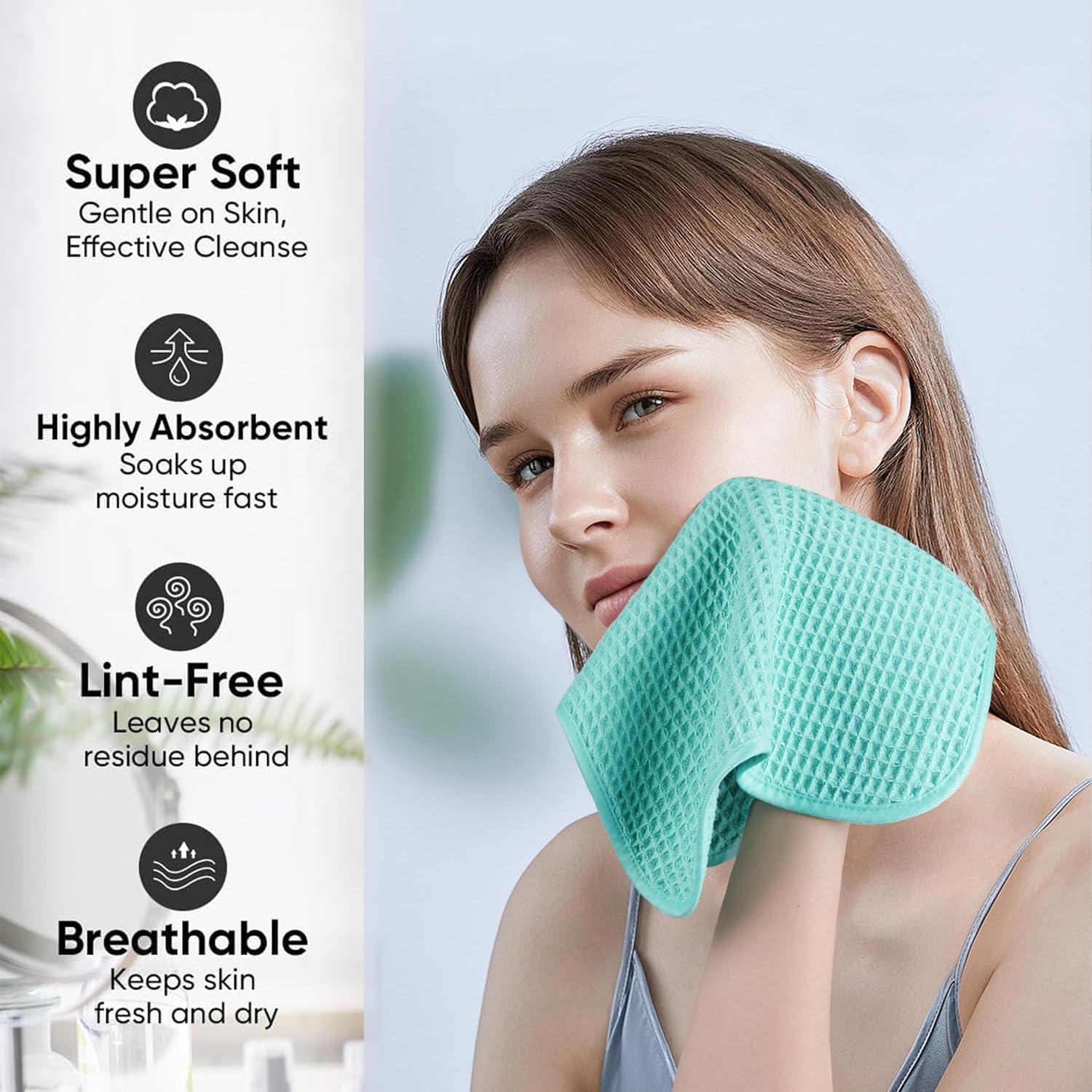 Juego de 2 Toallas de Cara Microfibra Turquesa 33x33 cm