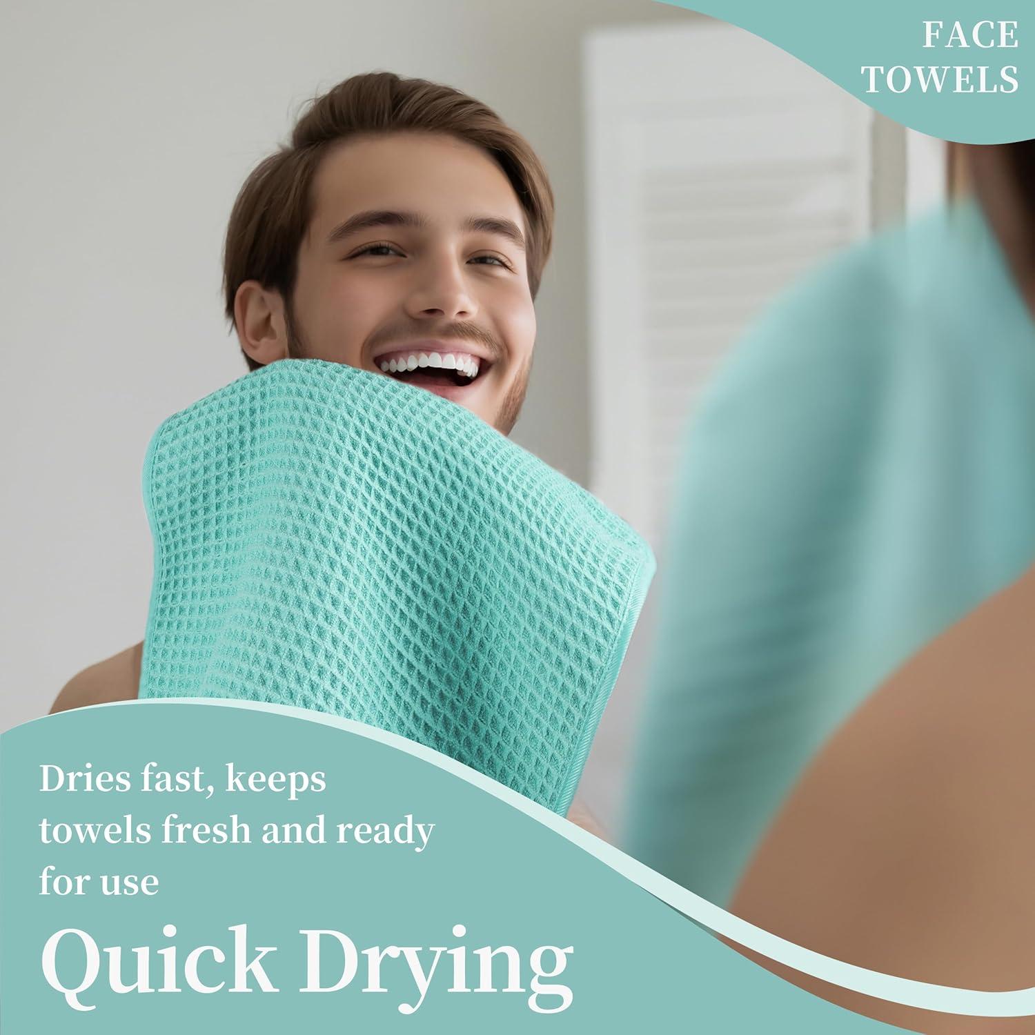 Juego de 2 Toallas de Cara Microfibra Turquesa 33x33 cm