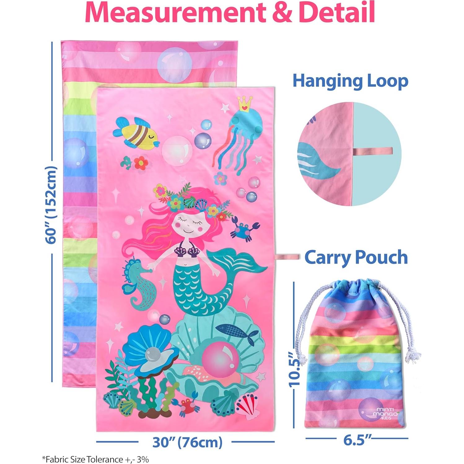 Toalla de Playa Microfibra MintiMango Sirena 152x76cm Secado Rápido