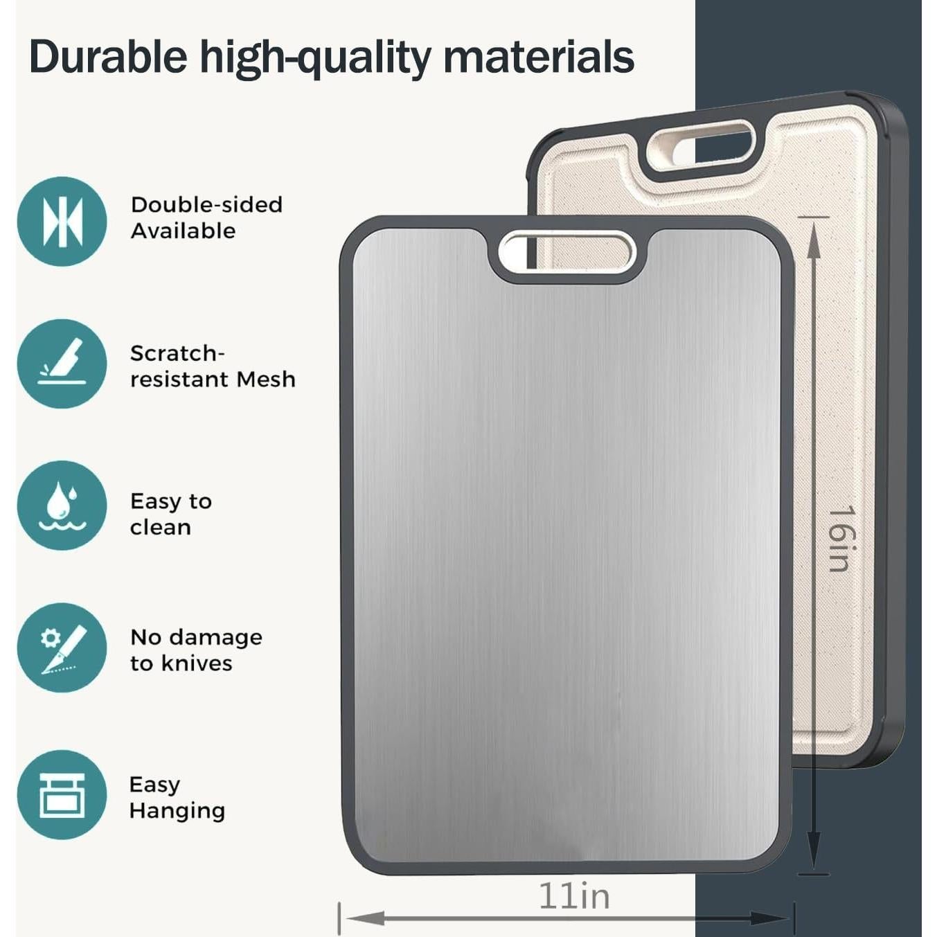 Tabla de Cortar Doble Cara Tonjefor Acero Inoxidable 40.6x27.9 cm
