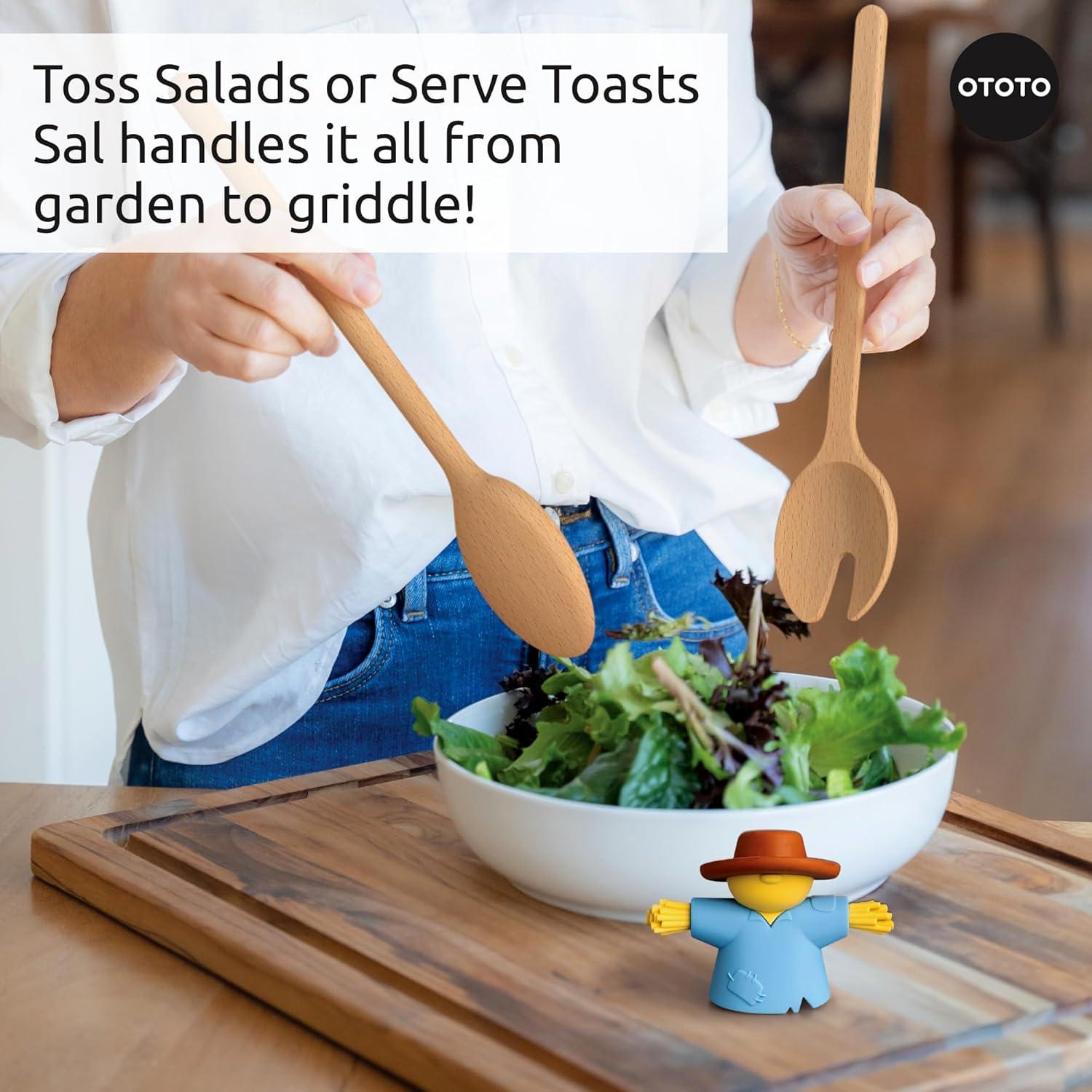 Tenazas para Ensalada OTOTO Sal - Madera y Silicona Azul