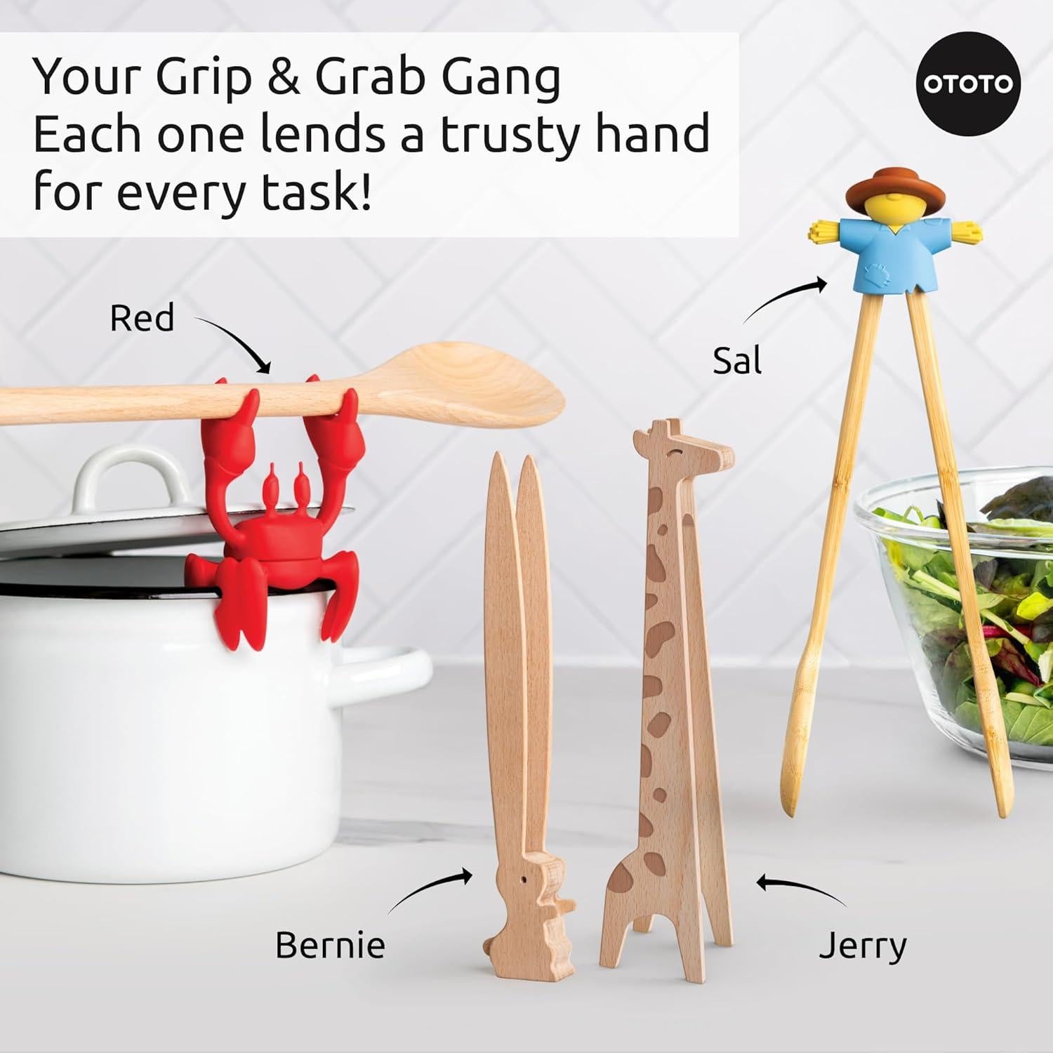 Tenazas para Ensalada OTOTO Sal - Madera y Silicona Azul