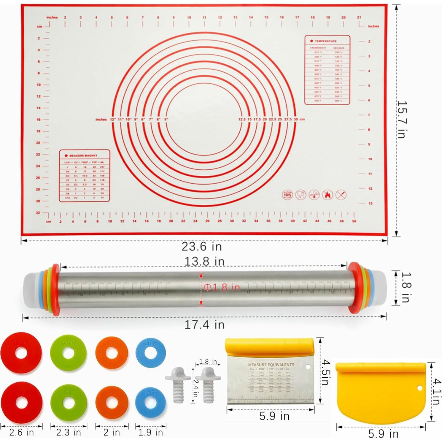 Conjunto de Horneado MIKULA: Rodillo Acero Inoxidable y Alfombrilla 61x40cm