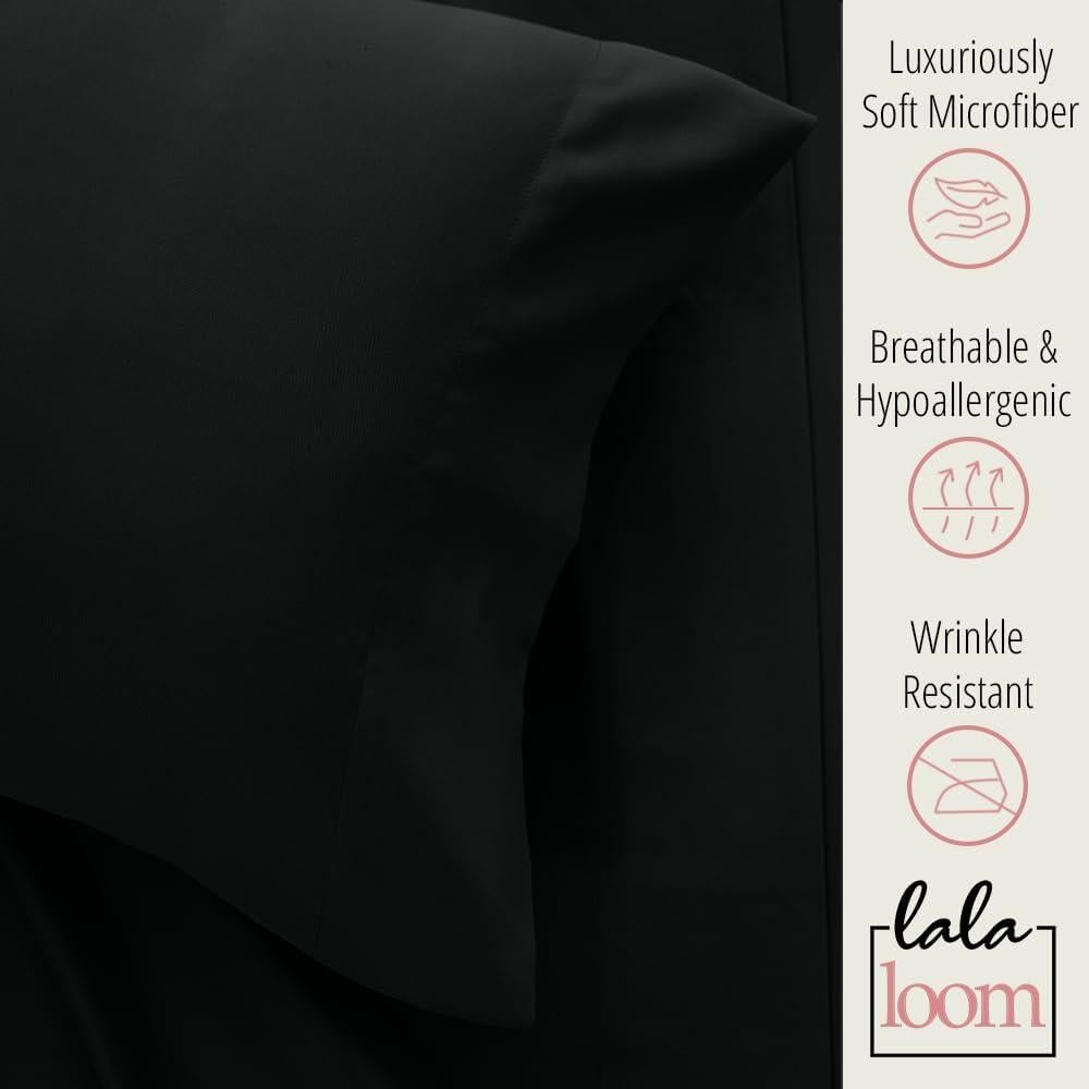 Conjunto de Sábanas Completo lalaLOOM Microfibra 4 Piezas Negro