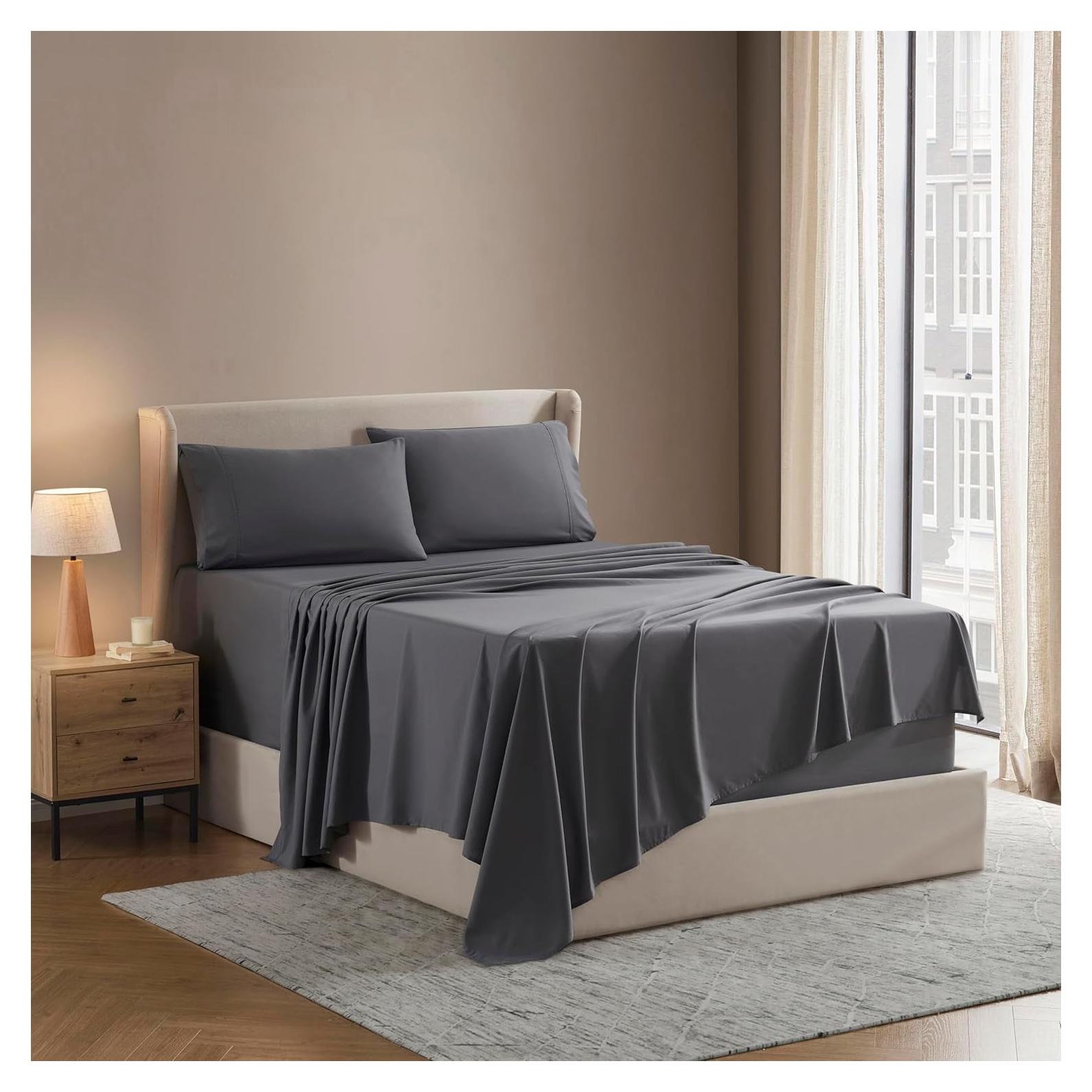 Juego de Sábanas Nestl Corta Queen Microfibra 1800 4 Piezas Gris