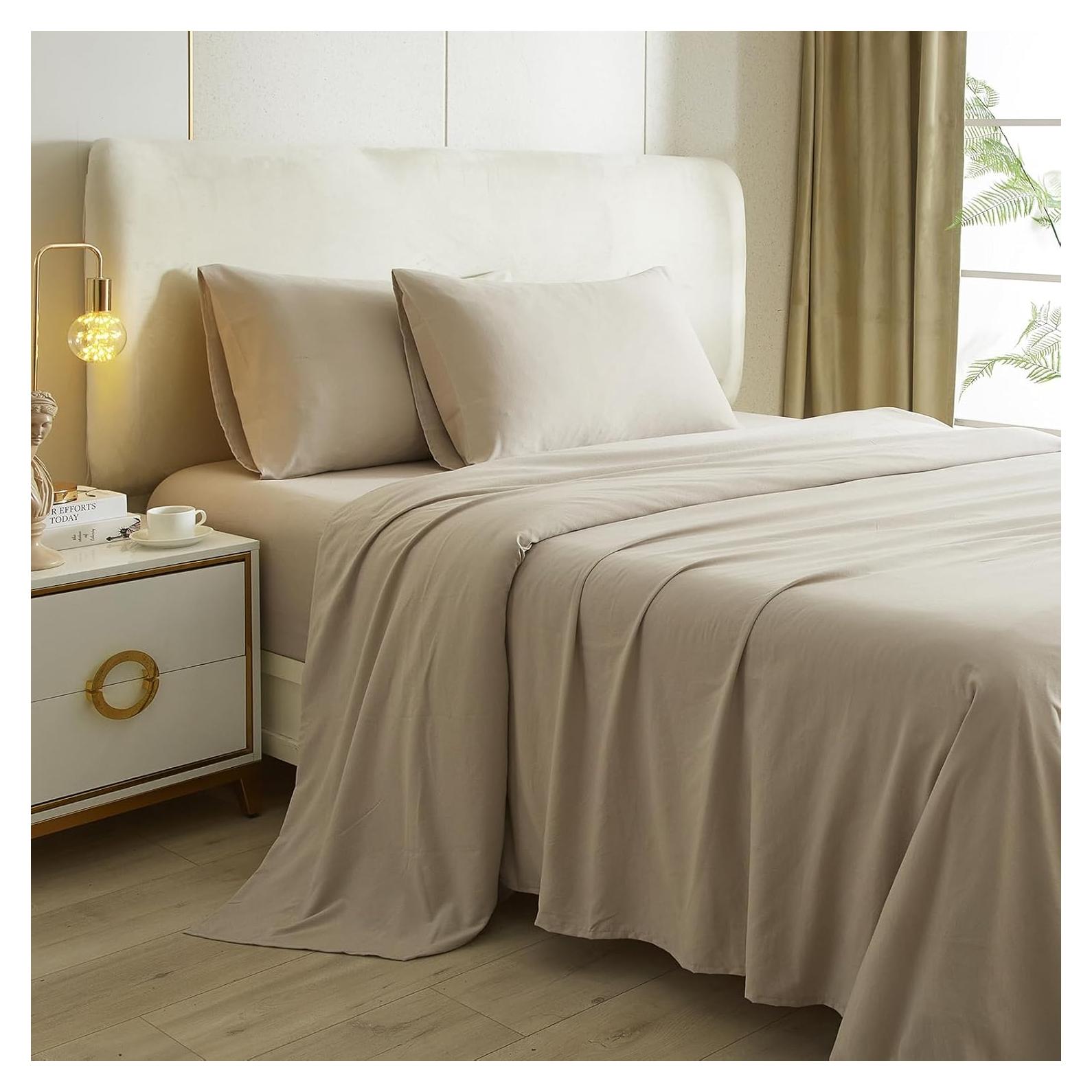 Juego de Sábanas Beige Queen 4 Piezas Microfibra HighBuy