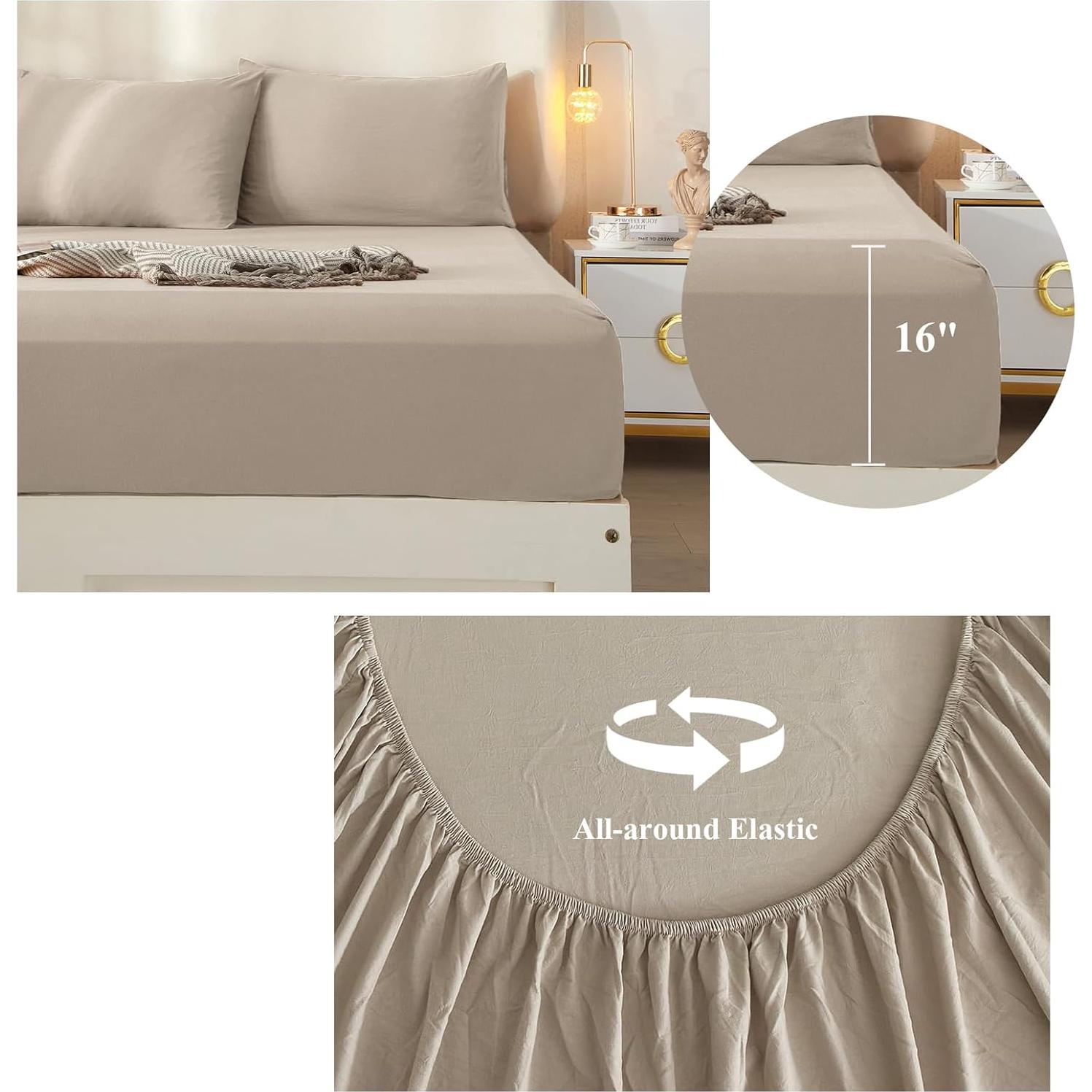 Juego de Sábanas Beige Queen 4 Piezas Microfibra HighBuy