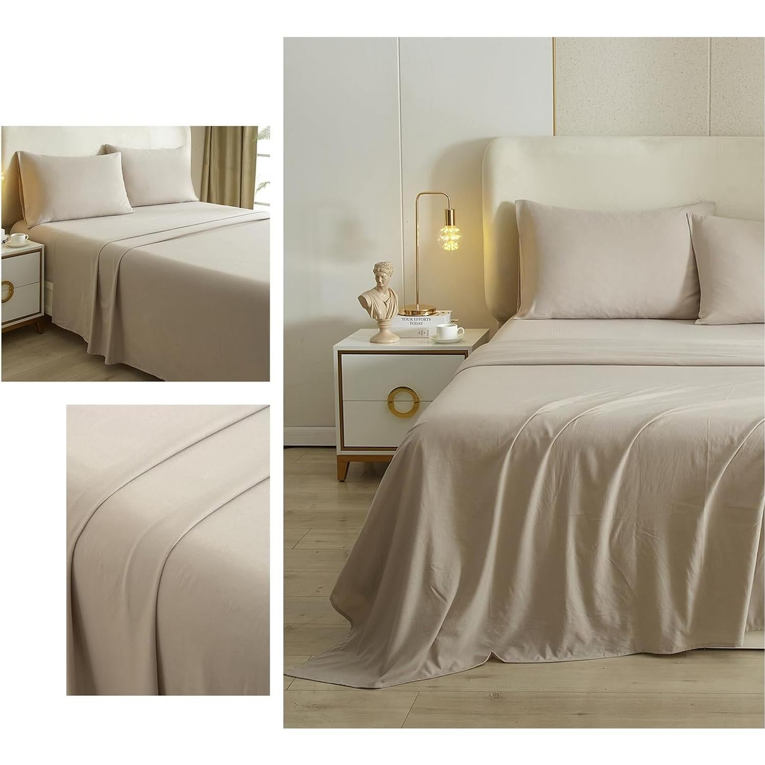 Juego de Sábanas Beige Queen 4 Piezas Microfibra HighBuy