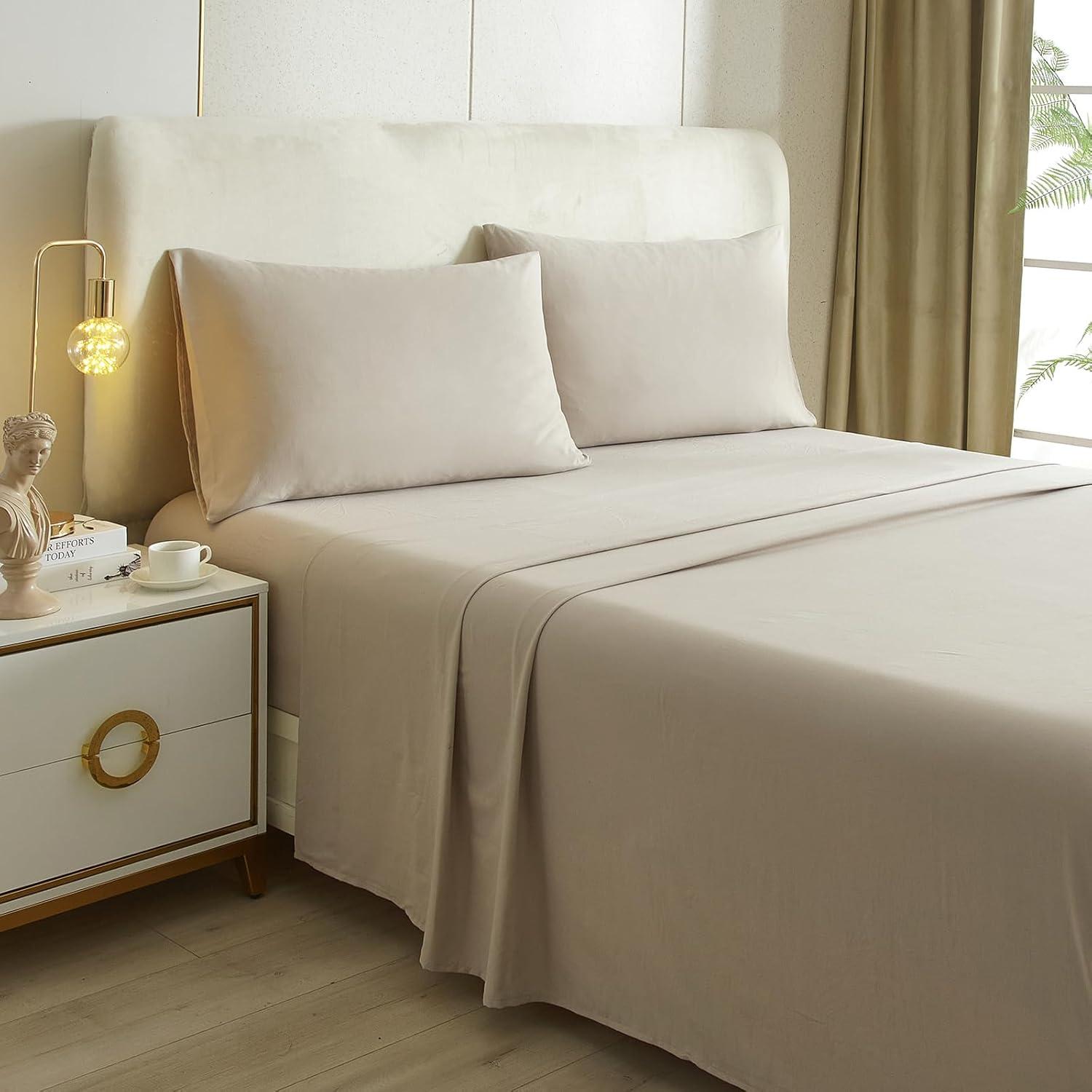 Juego de Sábanas Beige Queen 4 Piezas Microfibra HighBuy