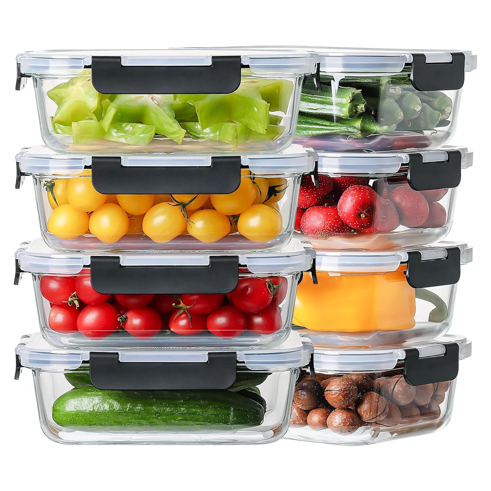 Paquete de 8 Contenedores de Vidrio HOMBERKING 1080ml Apto Microondas