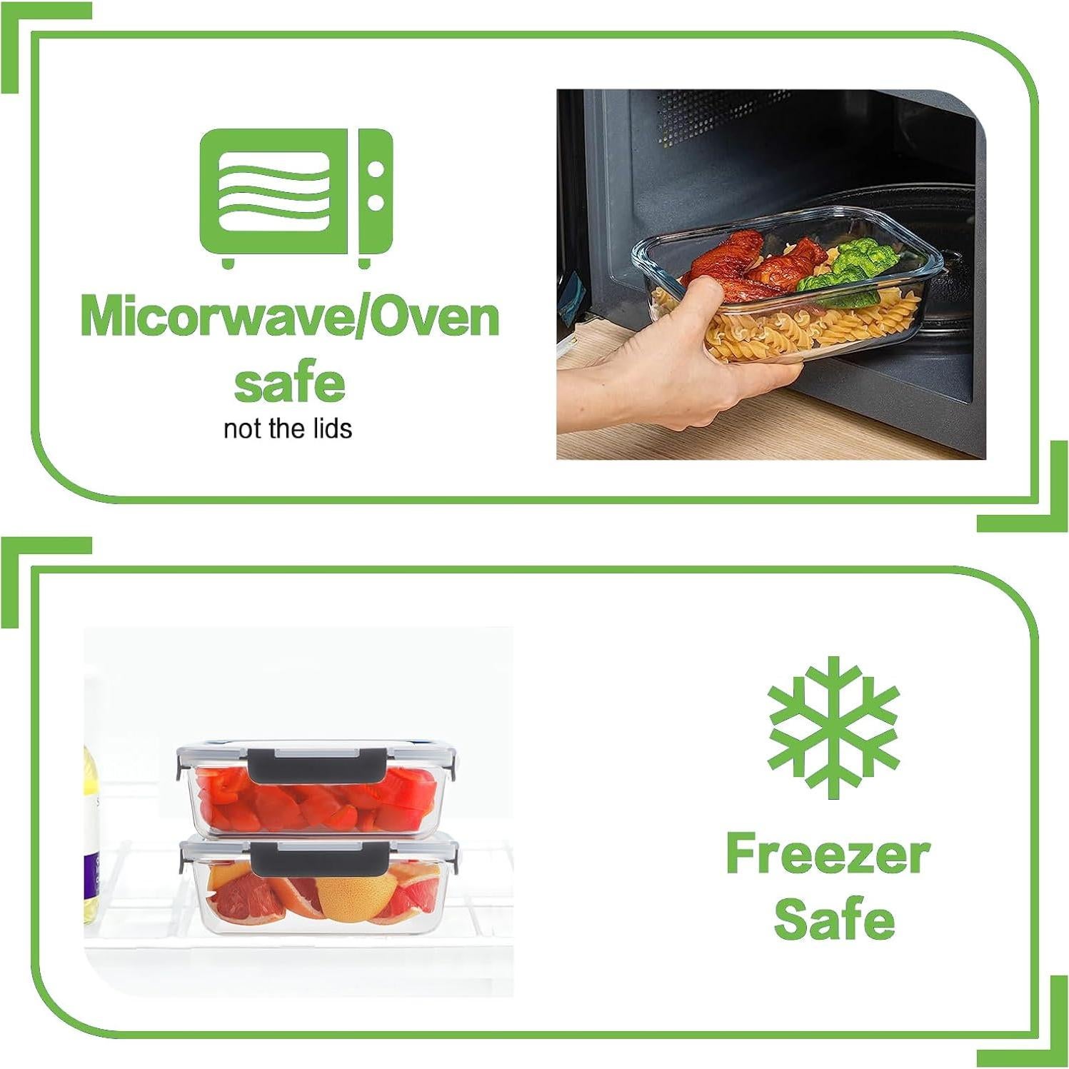 Paquete de 8 Contenedores de Vidrio HOMBERKING 1080ml Apto Microondas