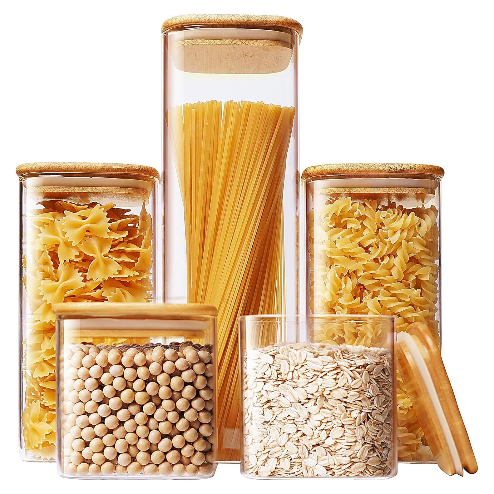 Tarros de Vidrio Cuadrados HomArtist con Tapas de Bambú - 5 Piezas