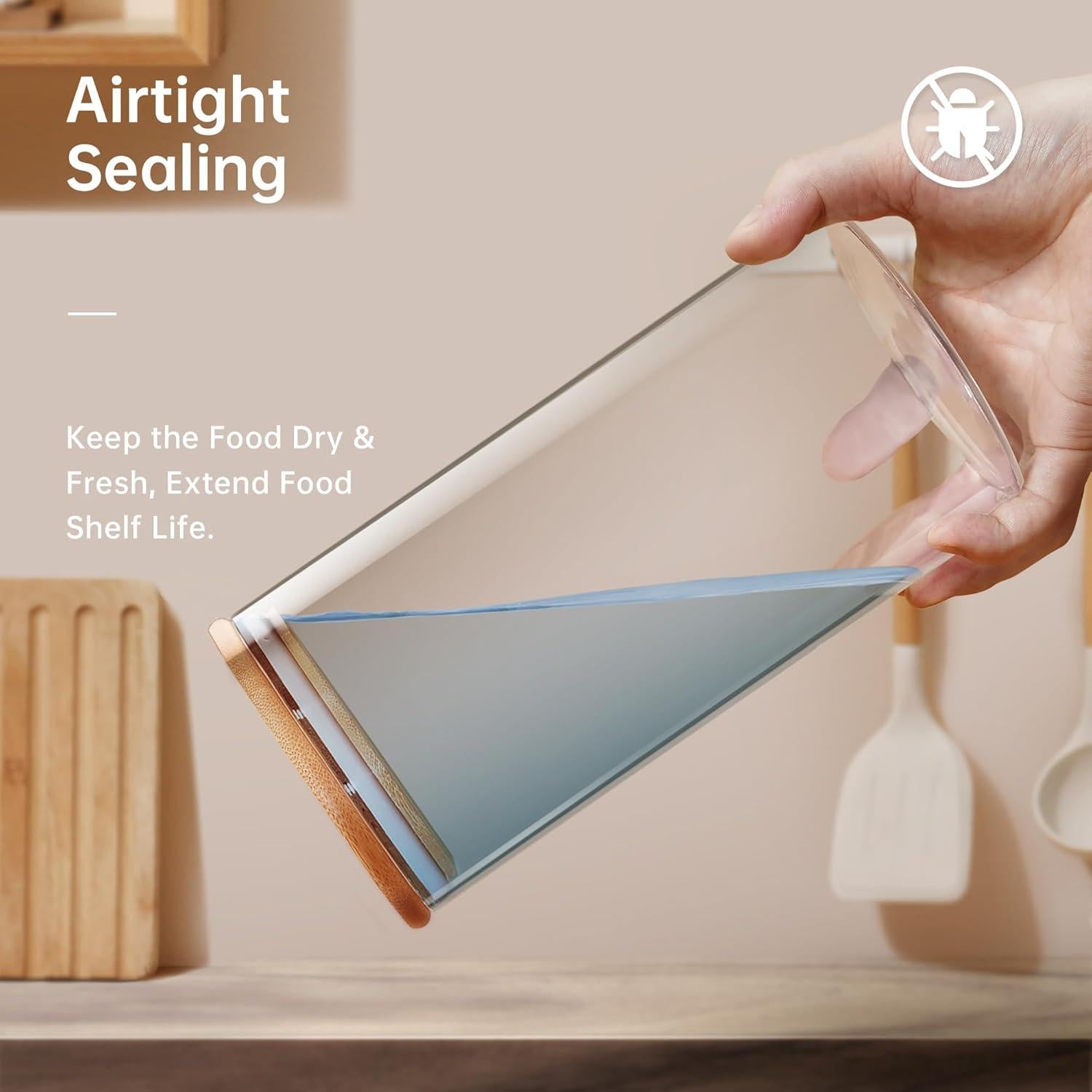 Tarros de Vidrio Cuadrados HomArtist con Tapas de Bambú - 5 Piezas