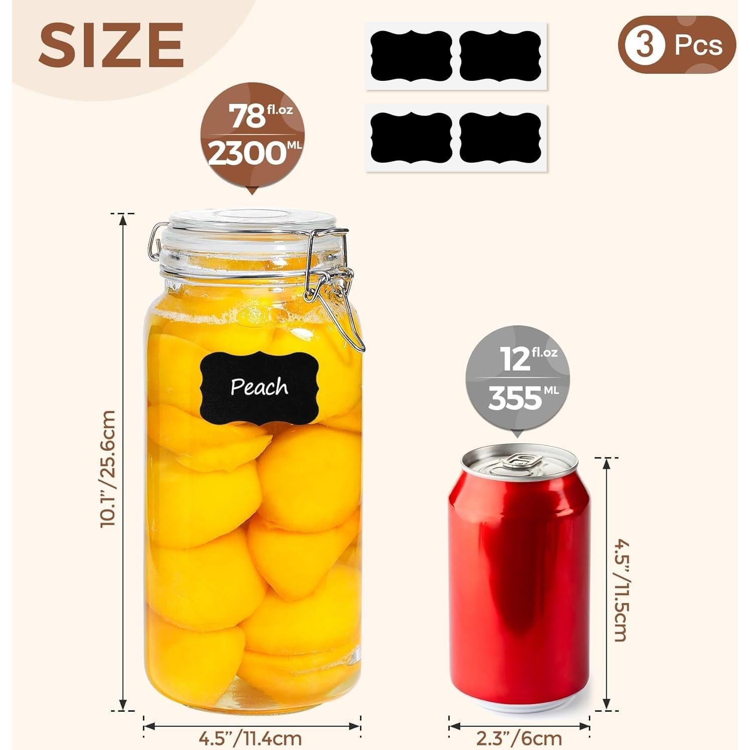 Juego de 3 frascos de vidrio herméticos ComSaf 2.3L cuadrados