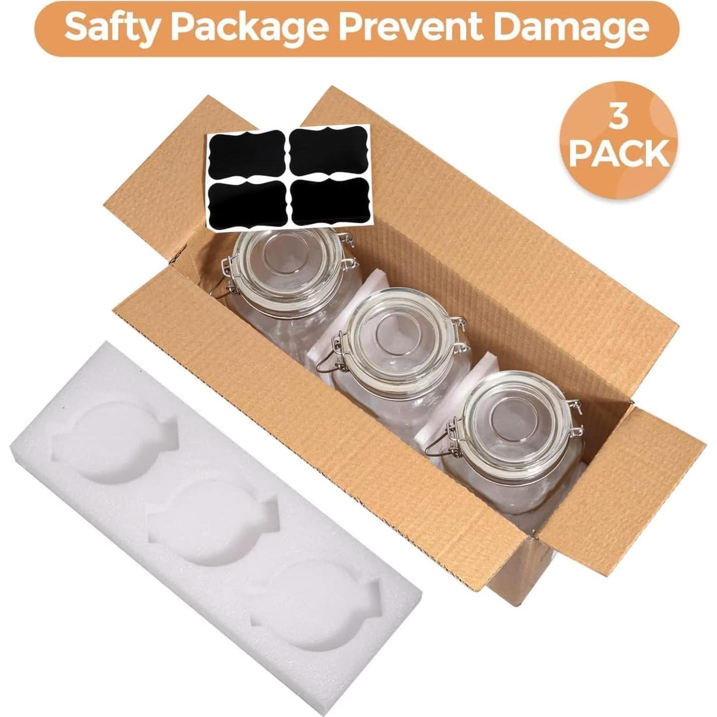 Juego de 3 frascos de vidrio herméticos ComSaf 2.3L cuadrados