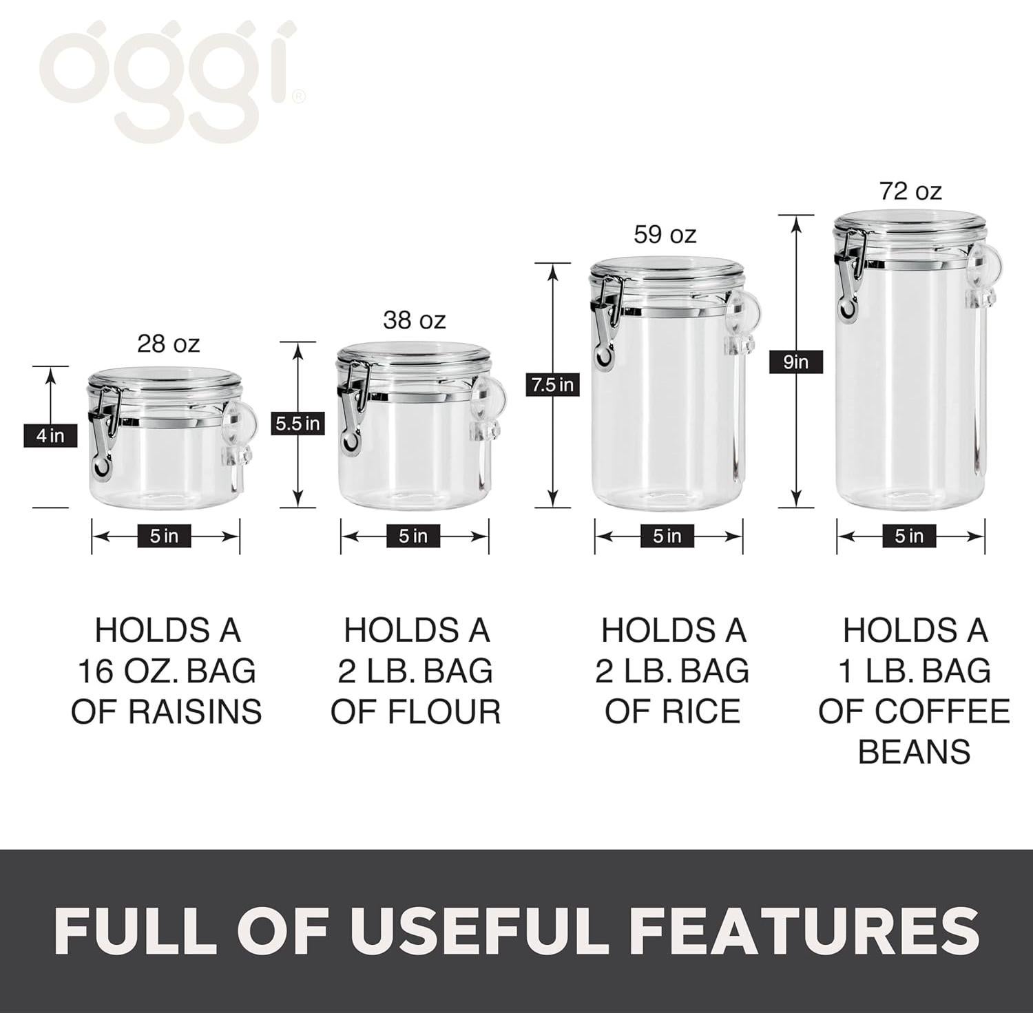 Set de 4 Frascos Herméticos Oggi 650ml para Alimentos Secos